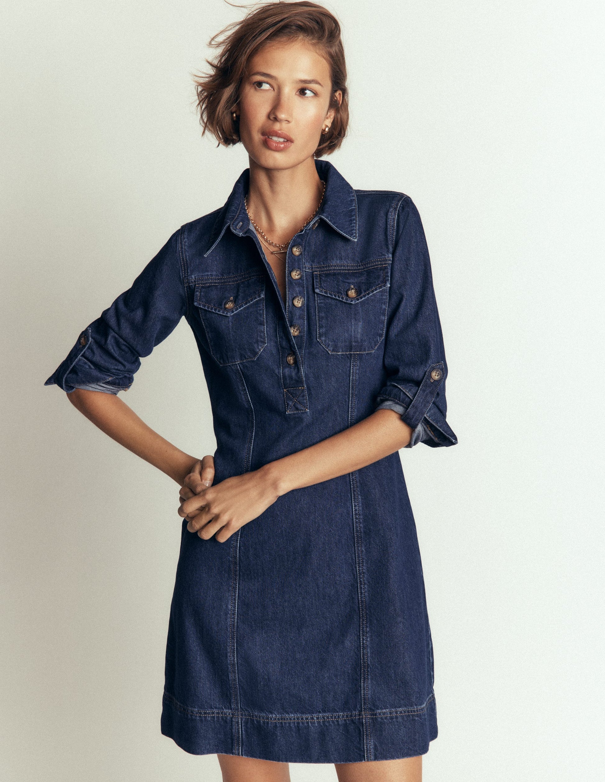 Fleur Denim Short Dress-Mid Vintage Denim-6