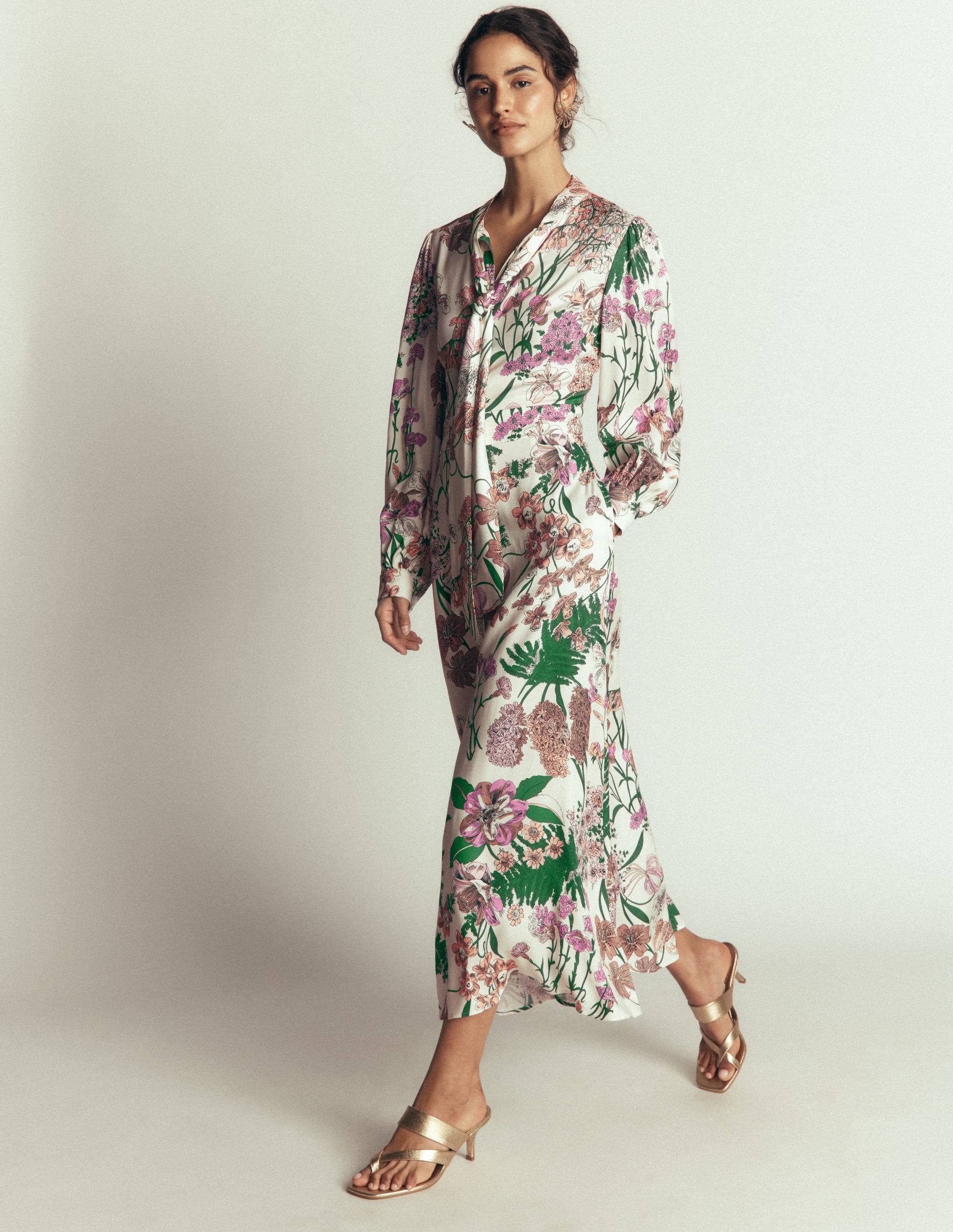 Bow Detail Shirt Dress-Ivory, Whimsical Flora - Image 1