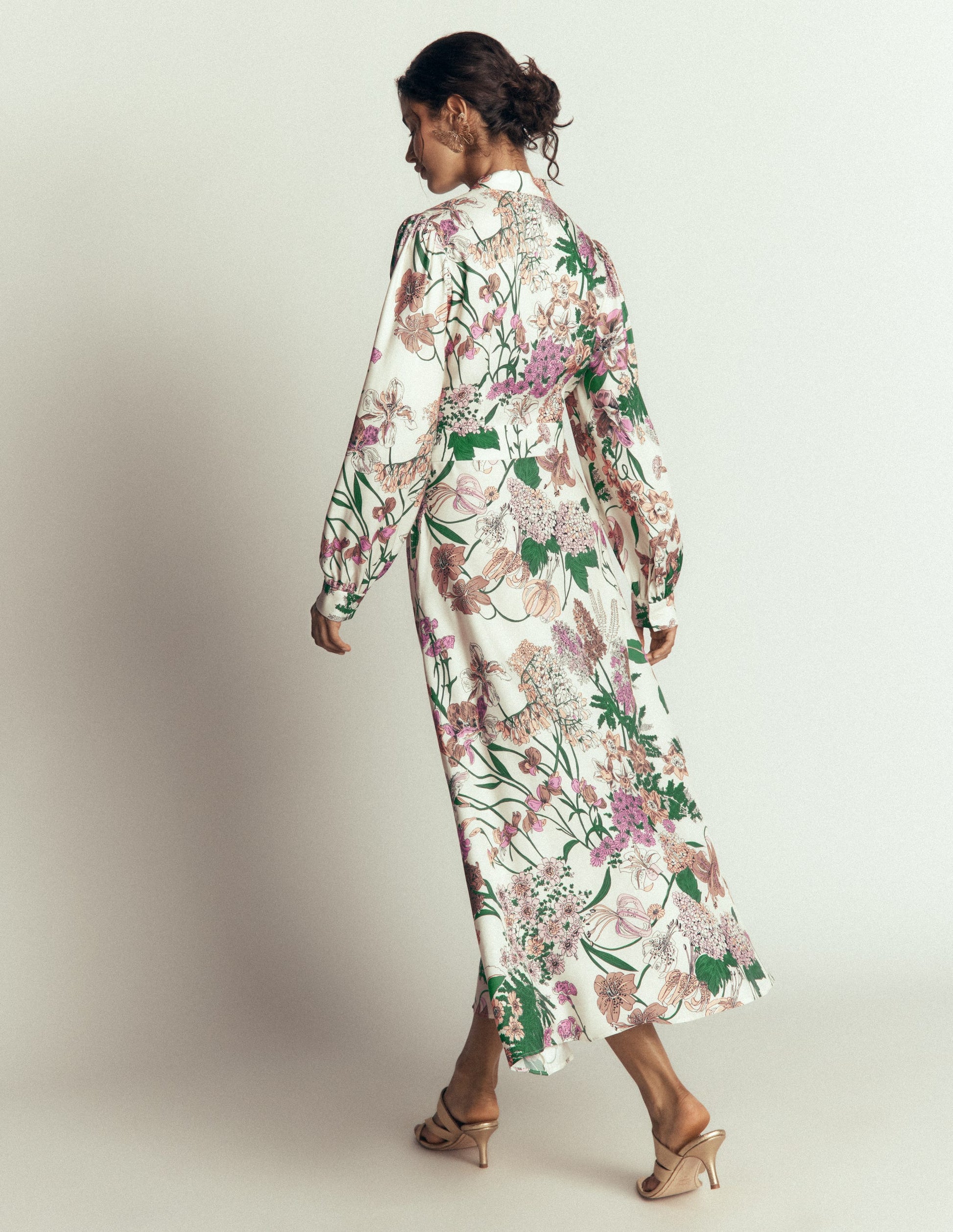 Bow Detail Shirt Dress-Ivory, Whimsical Flora-3