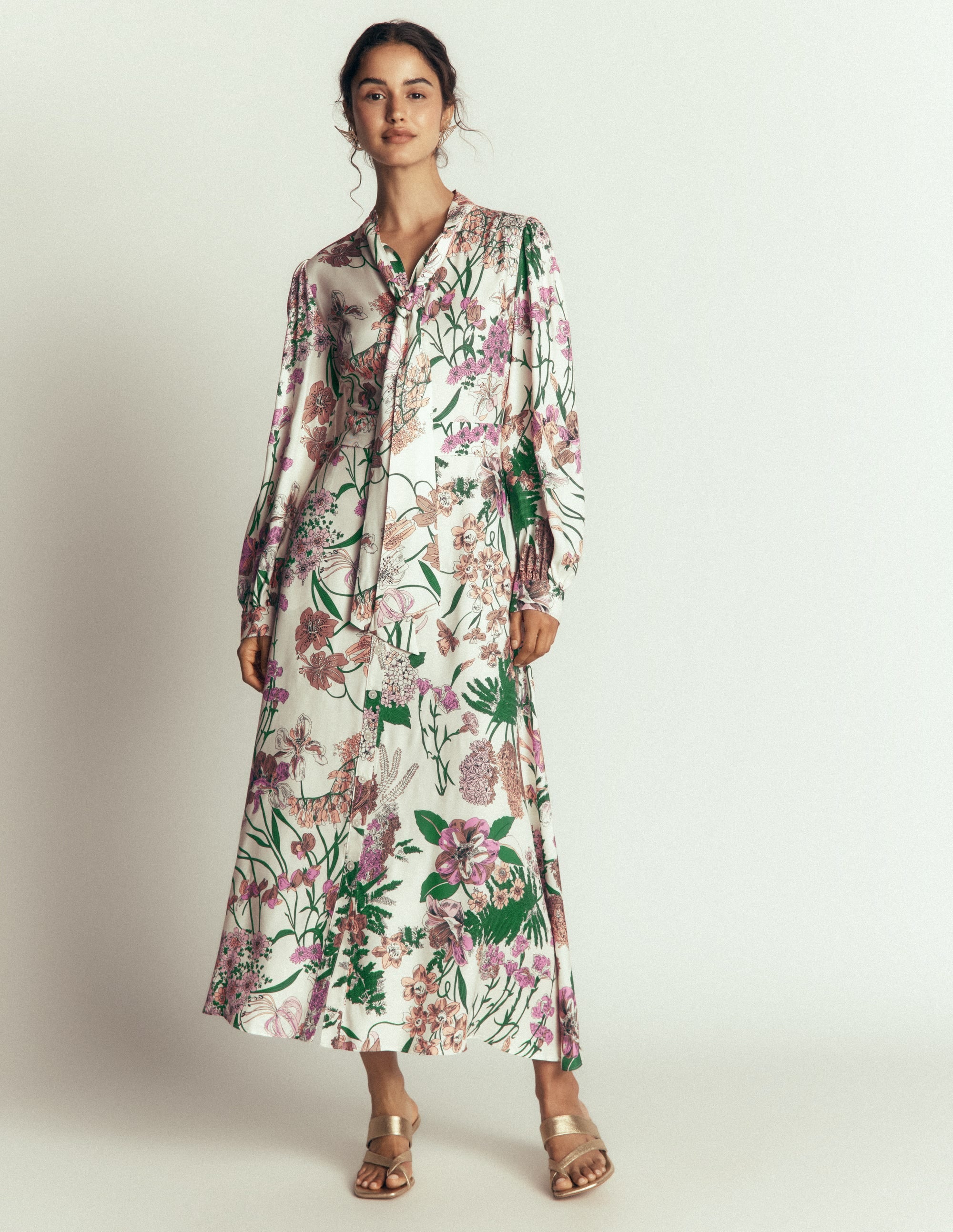 Bow Detail Shirt Dress-Ivory, Whimsical Flora - Image 5