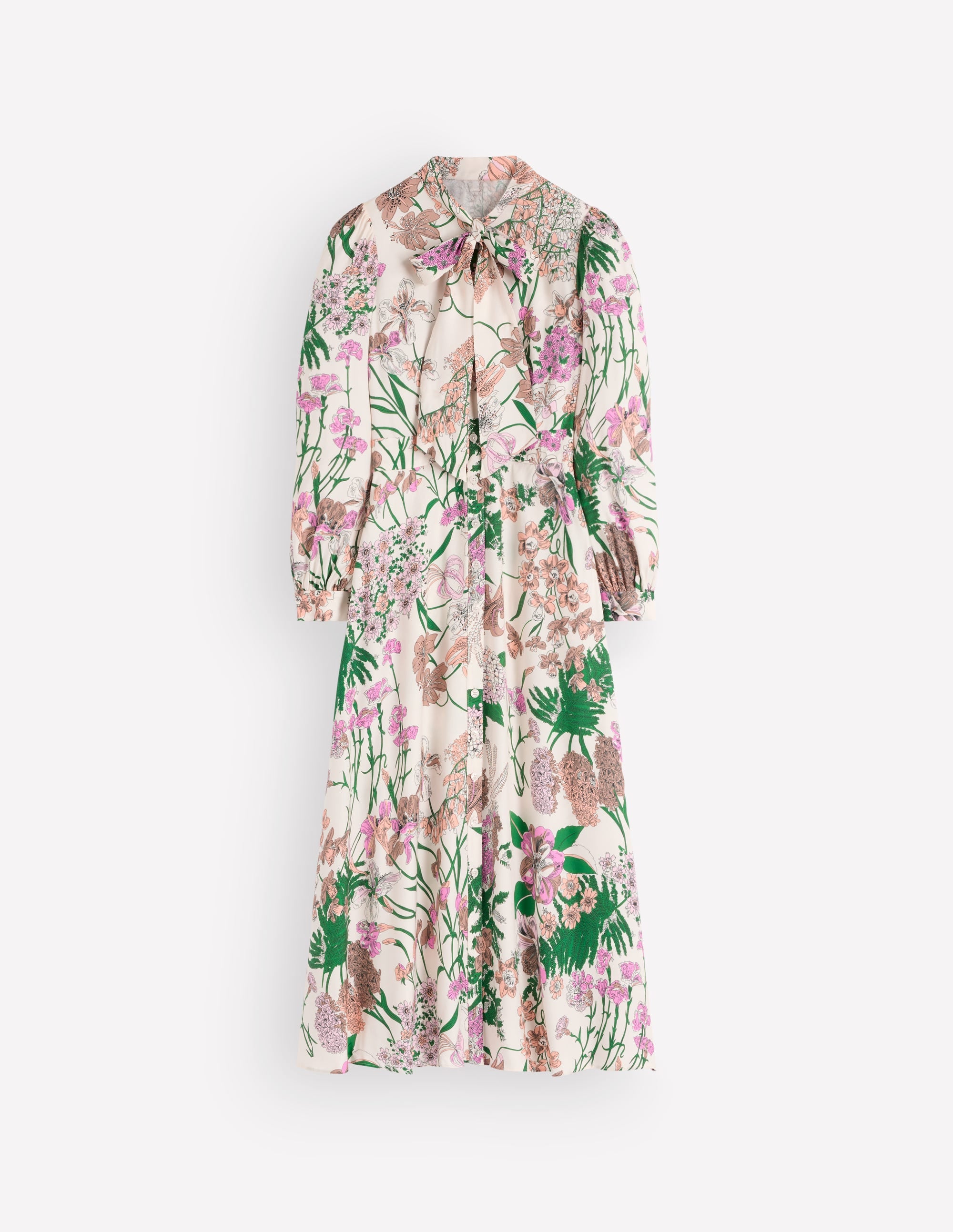 Bow Detail Shirt Dress-Ivory, Whimsical Flora - Image 9
