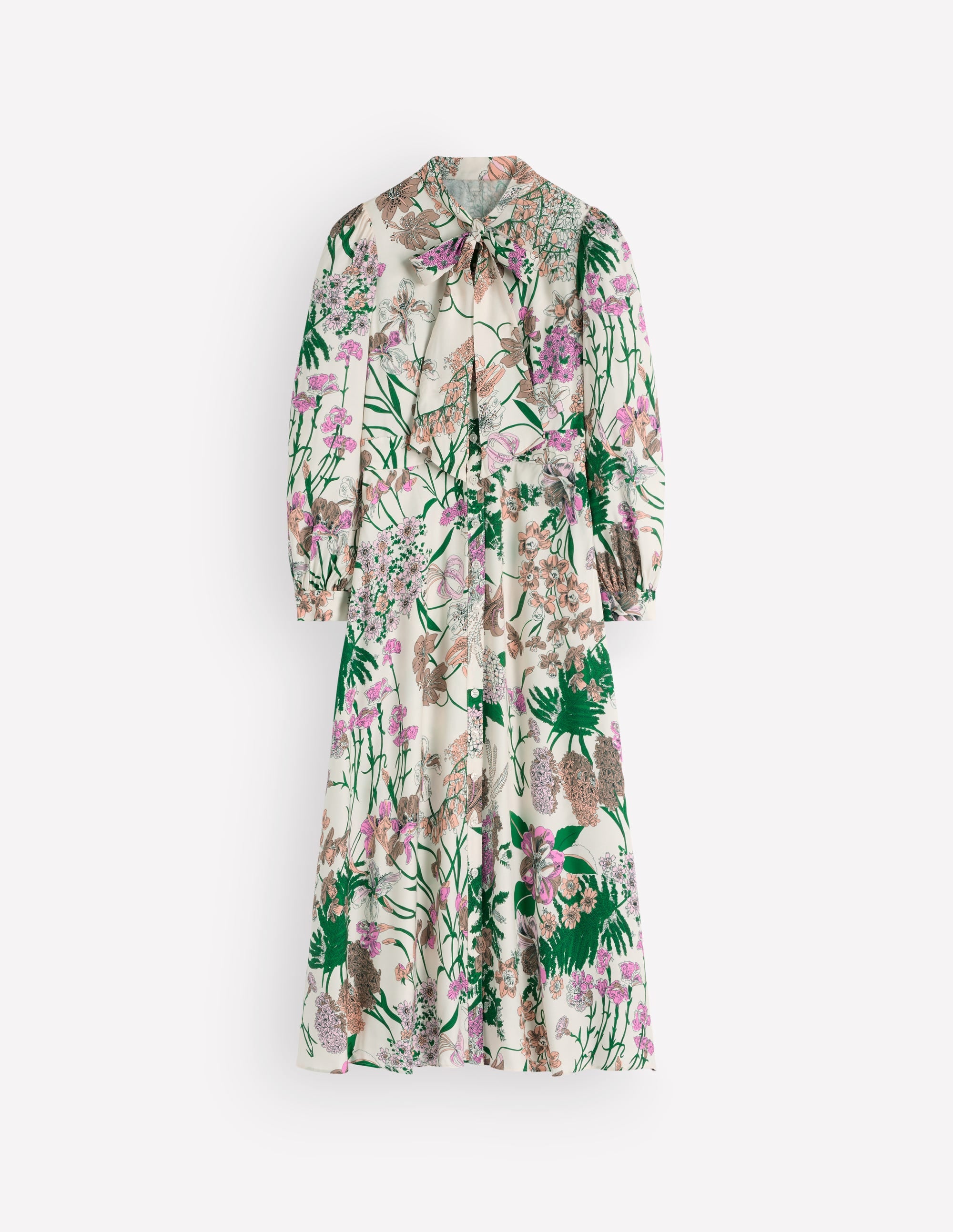 Bow Detail Shirt Dress-Ivory, Whimsical Flora - Image 6