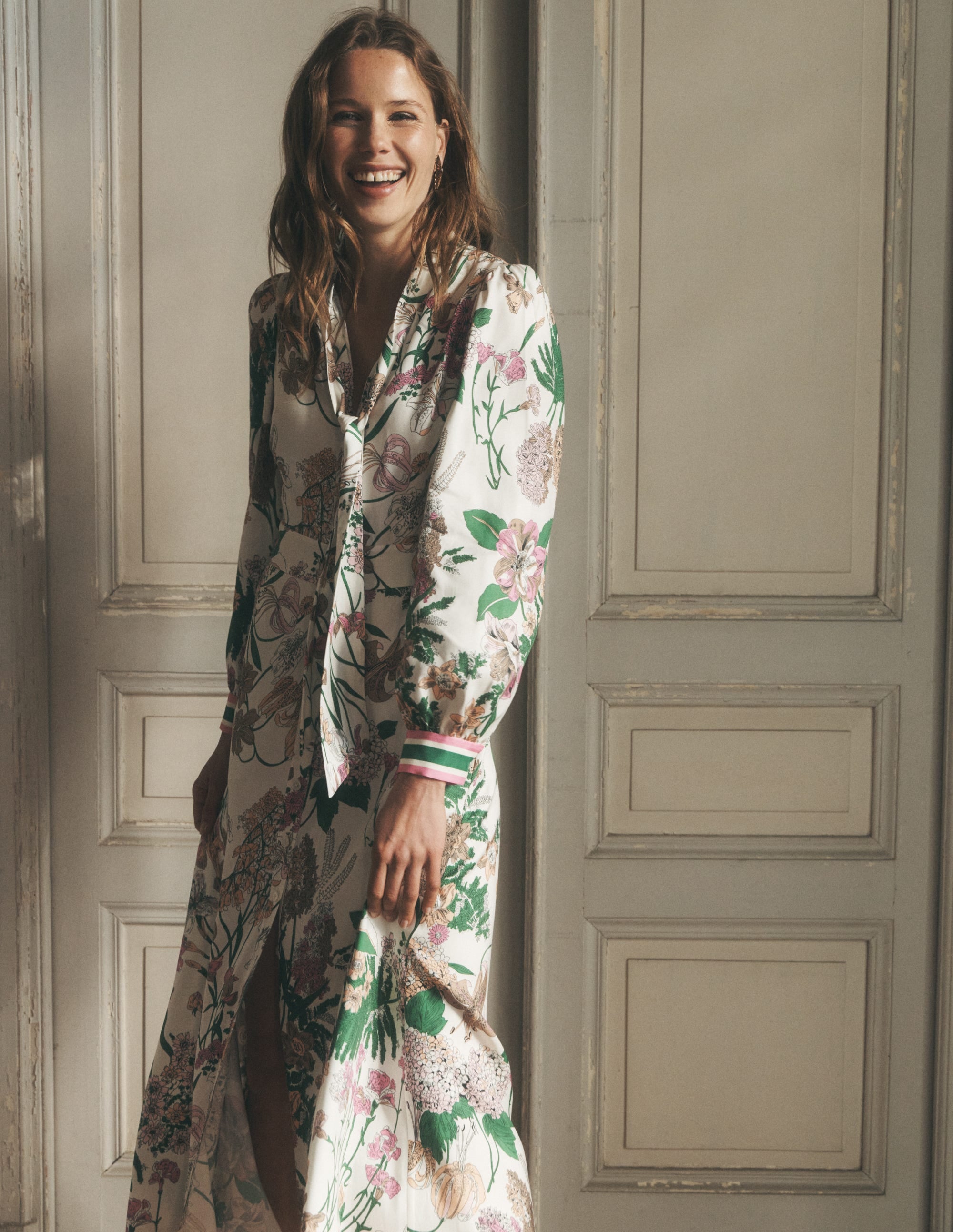 Bow Detail Shirt Dress-Ivory, Whimsical Flora - Image 8