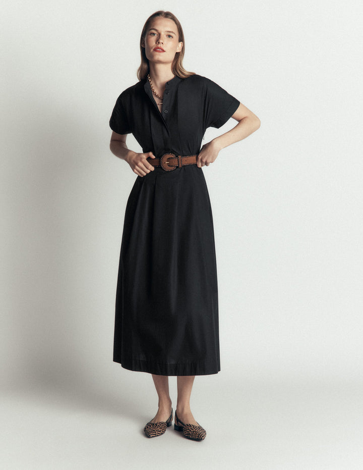 Grown On Sleeve Midi Dress-Black