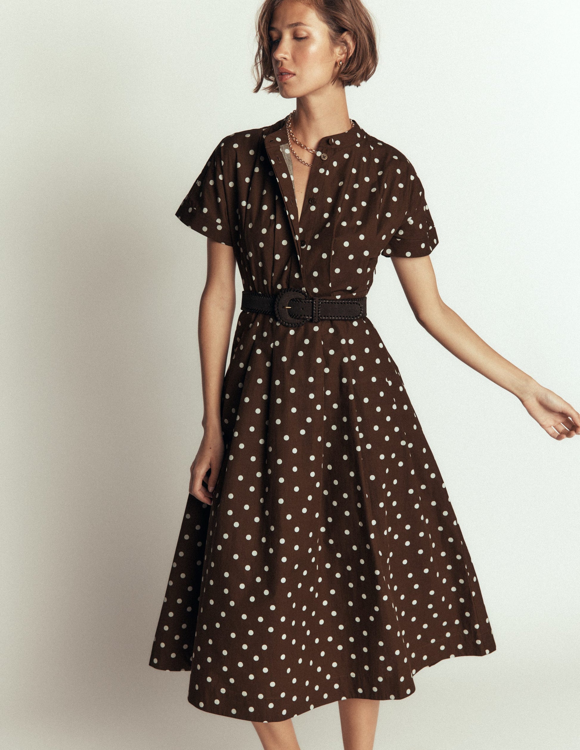 Grown On Sleeve Midi Dress-Raw Umber, Painted Dot Spaced-1