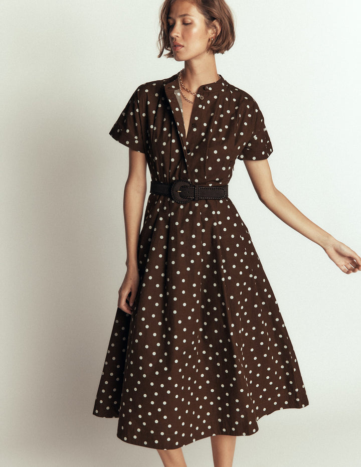 Grown On Sleeve Midi Dress-Raw Umber, Painted Dot Spaced