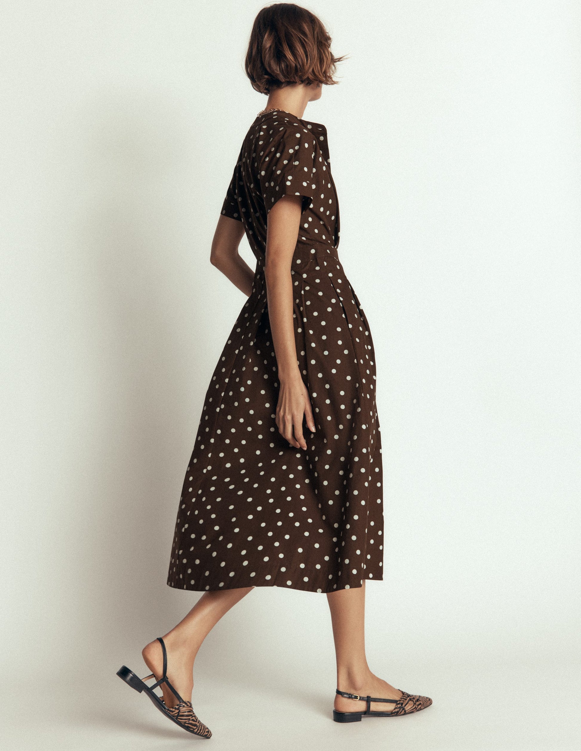 Grown On Sleeve Midi Dress-Raw Umber, Painted Dot Spaced-3