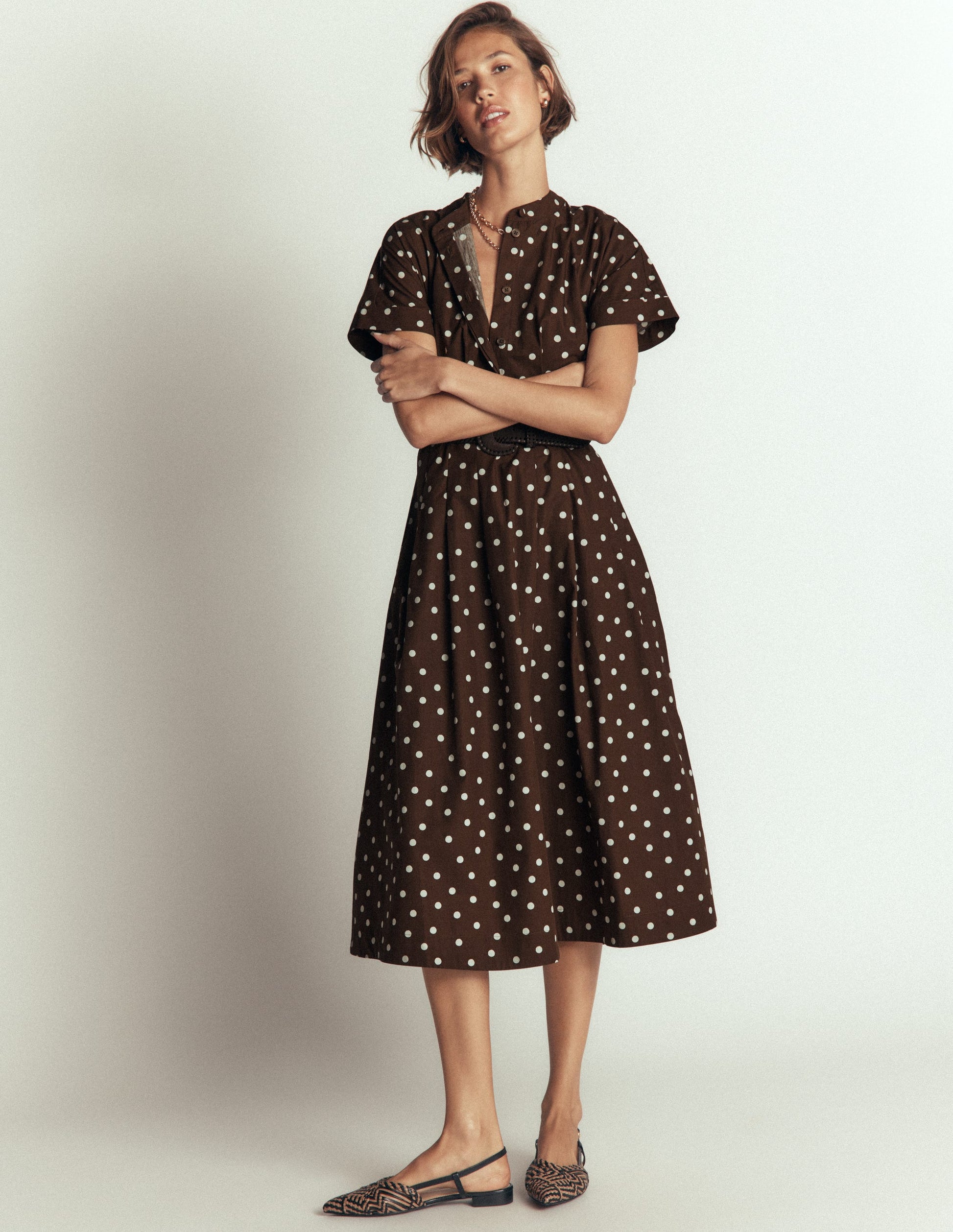 Grown On Sleeve Midi Dress-Raw Umber, Painted Dot Spaced-4