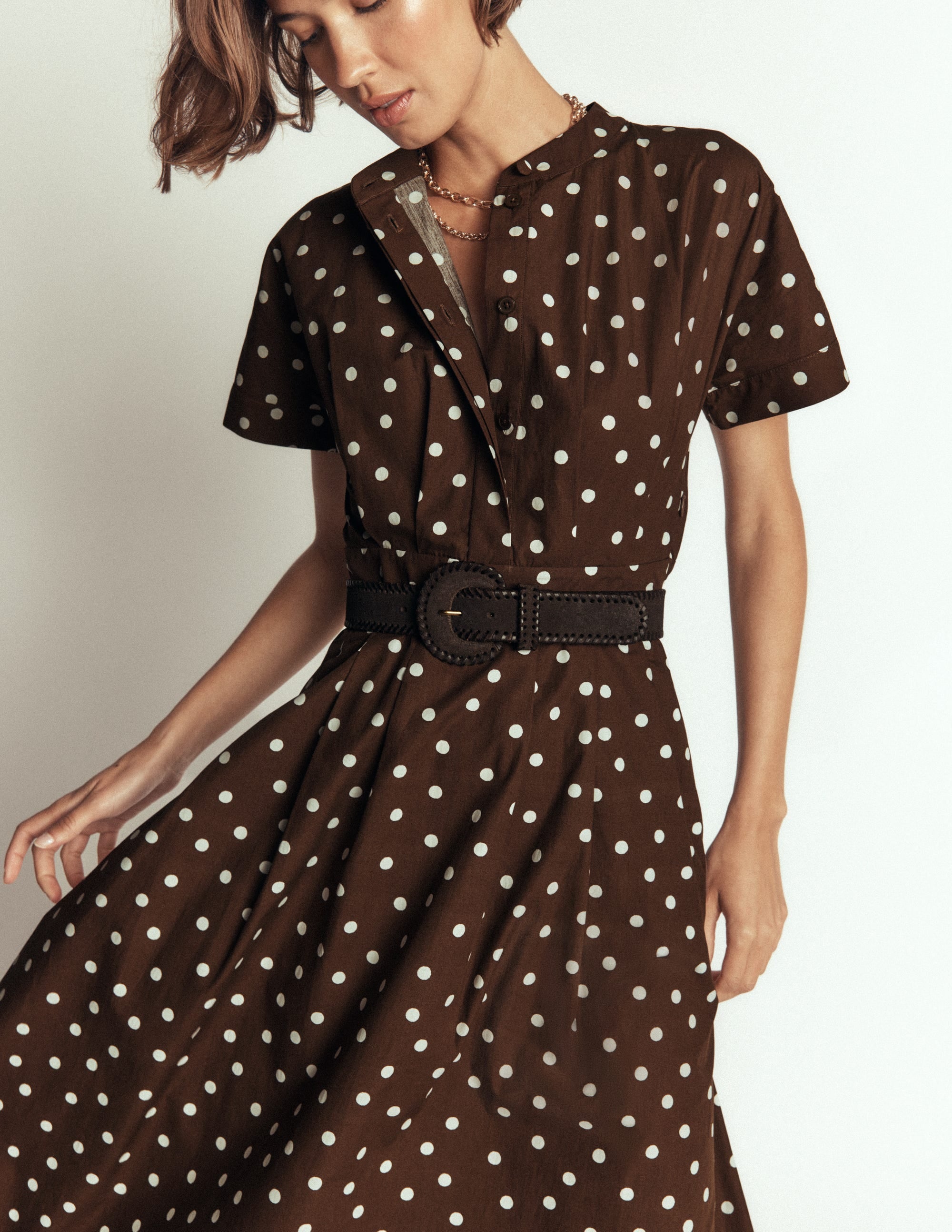 Grown On Sleeve Midi Dress-Raw Umber, Painted Dot Spaced - Image 5