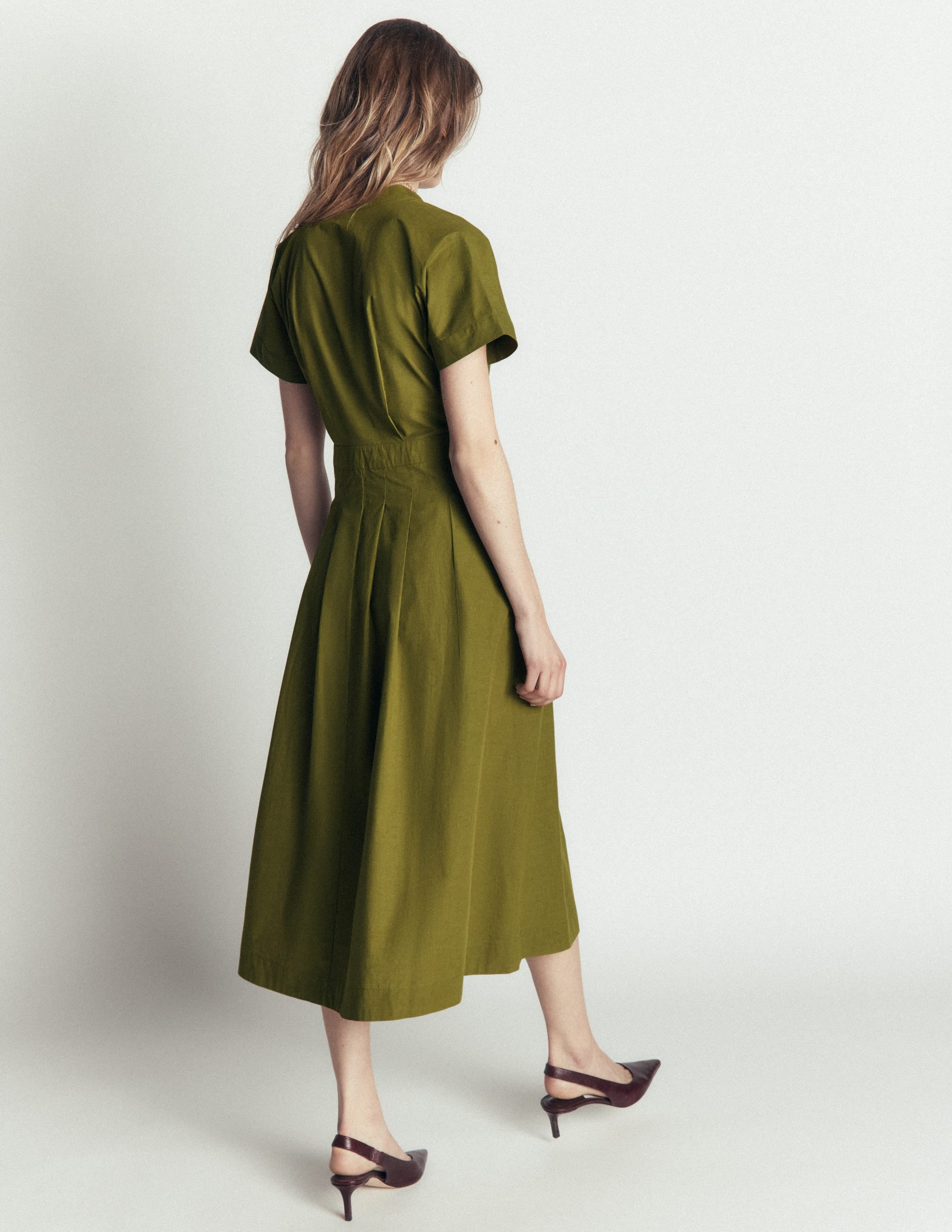Grown On Sleeve Midi Dress-Olive - Image 3