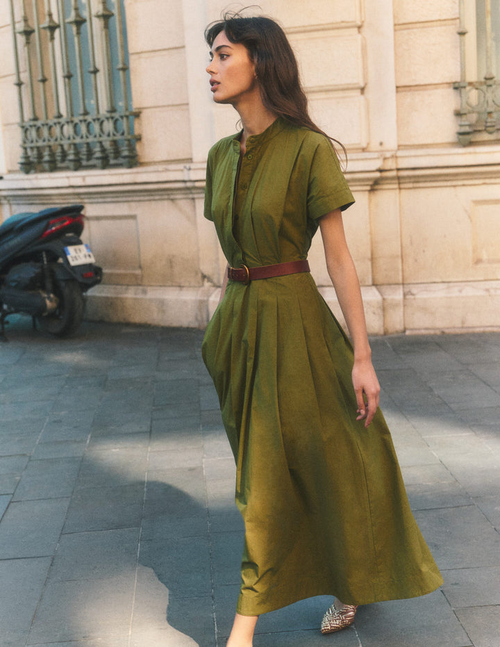 Grown On Sleeve Midi Dress-Olive