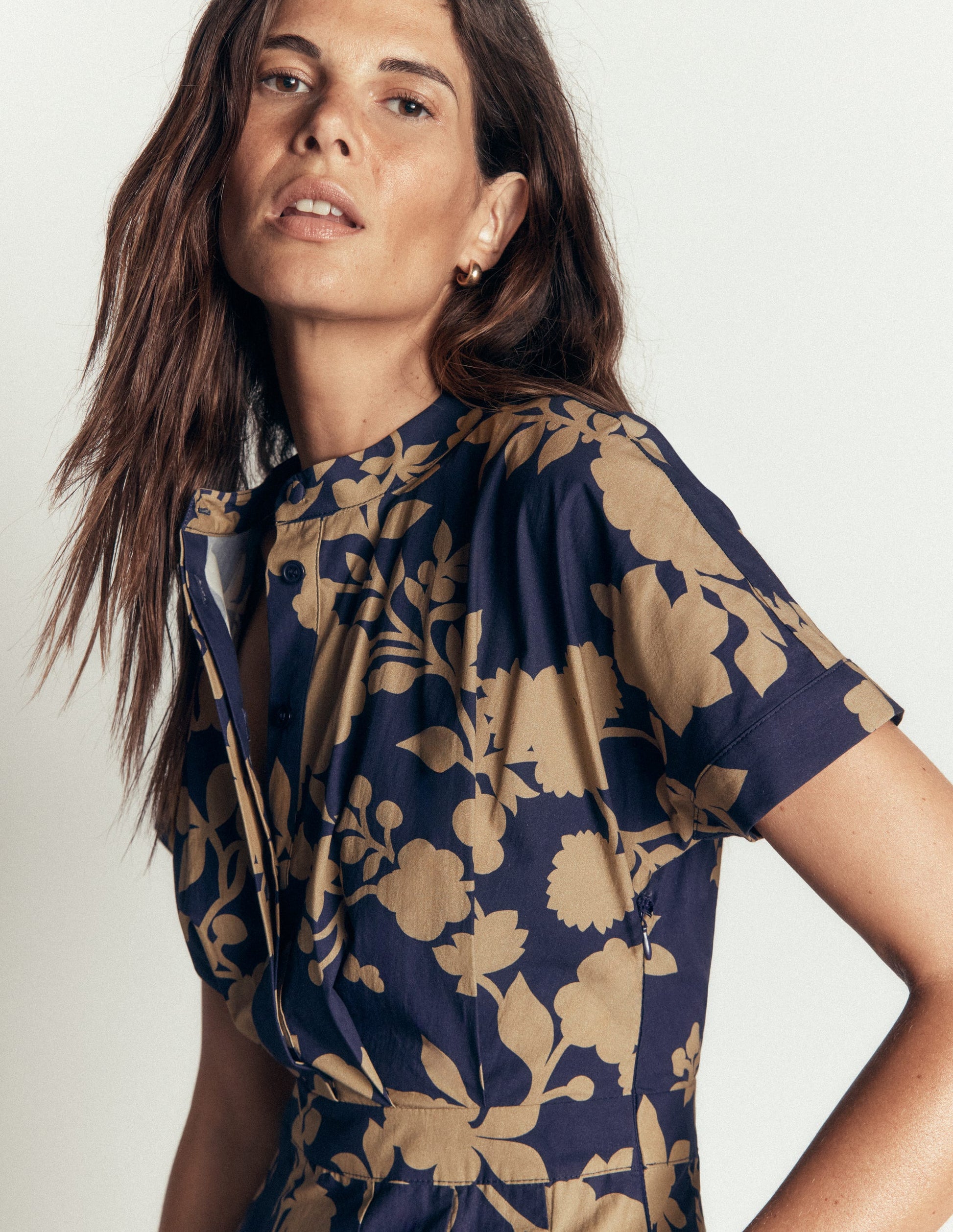 Grown On Sleeve Midi Dress-French Navy, Bouquet Breeze-2