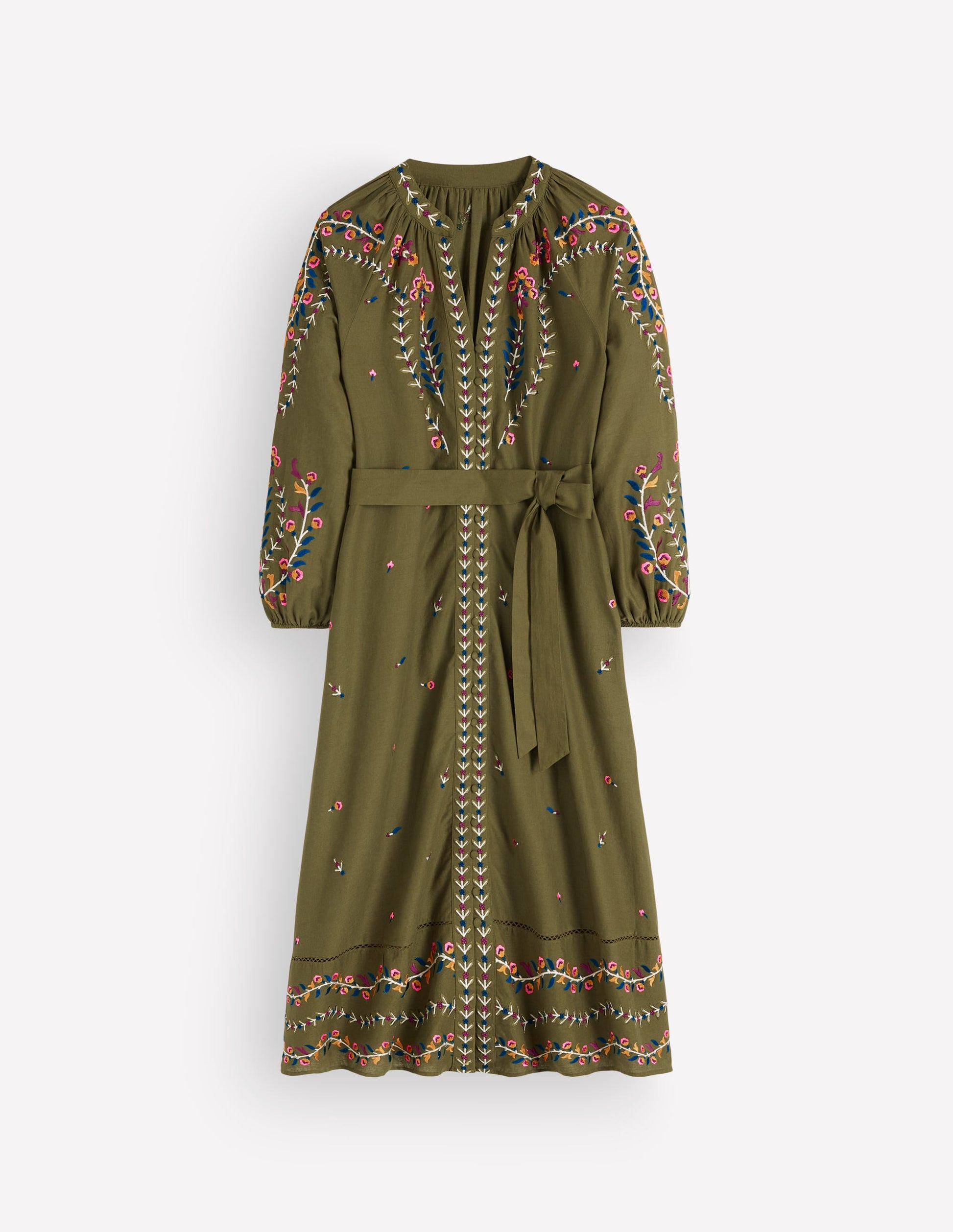 Embroidered Linen Dress-Woodland Green, Embroidery-7