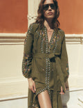 Embroidered Linen Dress-Woodland Green, Embroidery