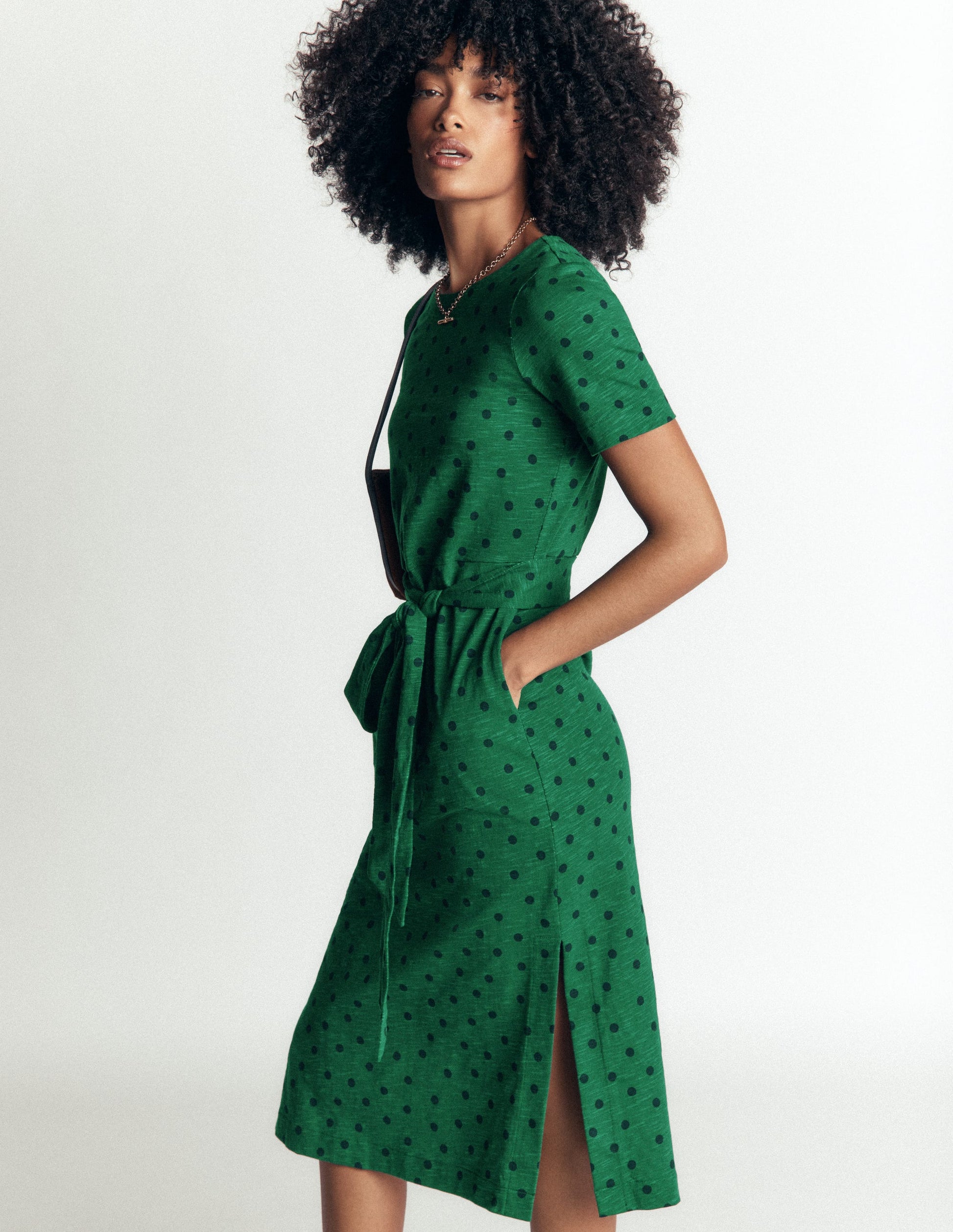 T-Shirt Jersey Midi Dress-Hunter Green, Boden Spot-1