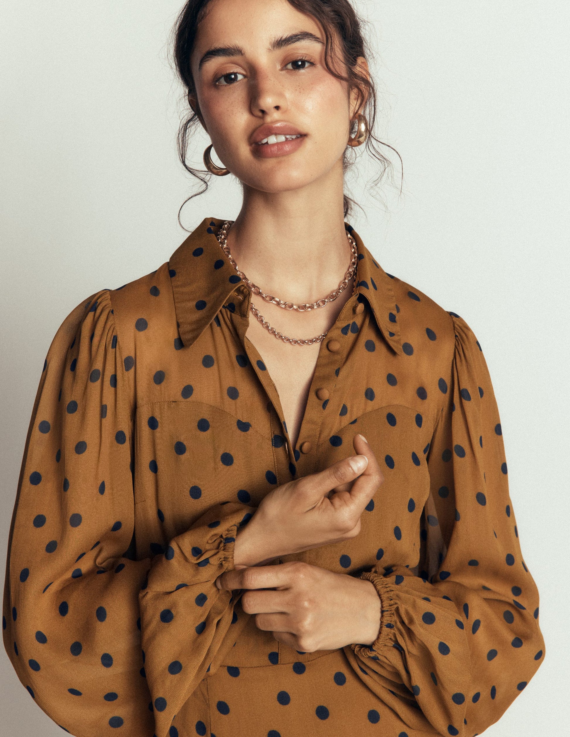 Sheer Yoke Shirt Dress-Rubber and Navy, Painted Dot-2