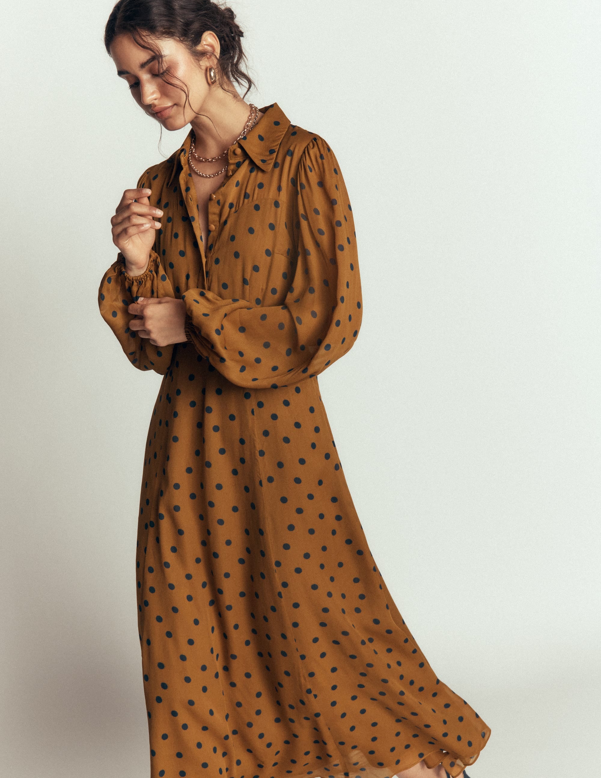 Sheer Yoke Shirt Dress-Rubber and Navy, Painted Dot - Image 4