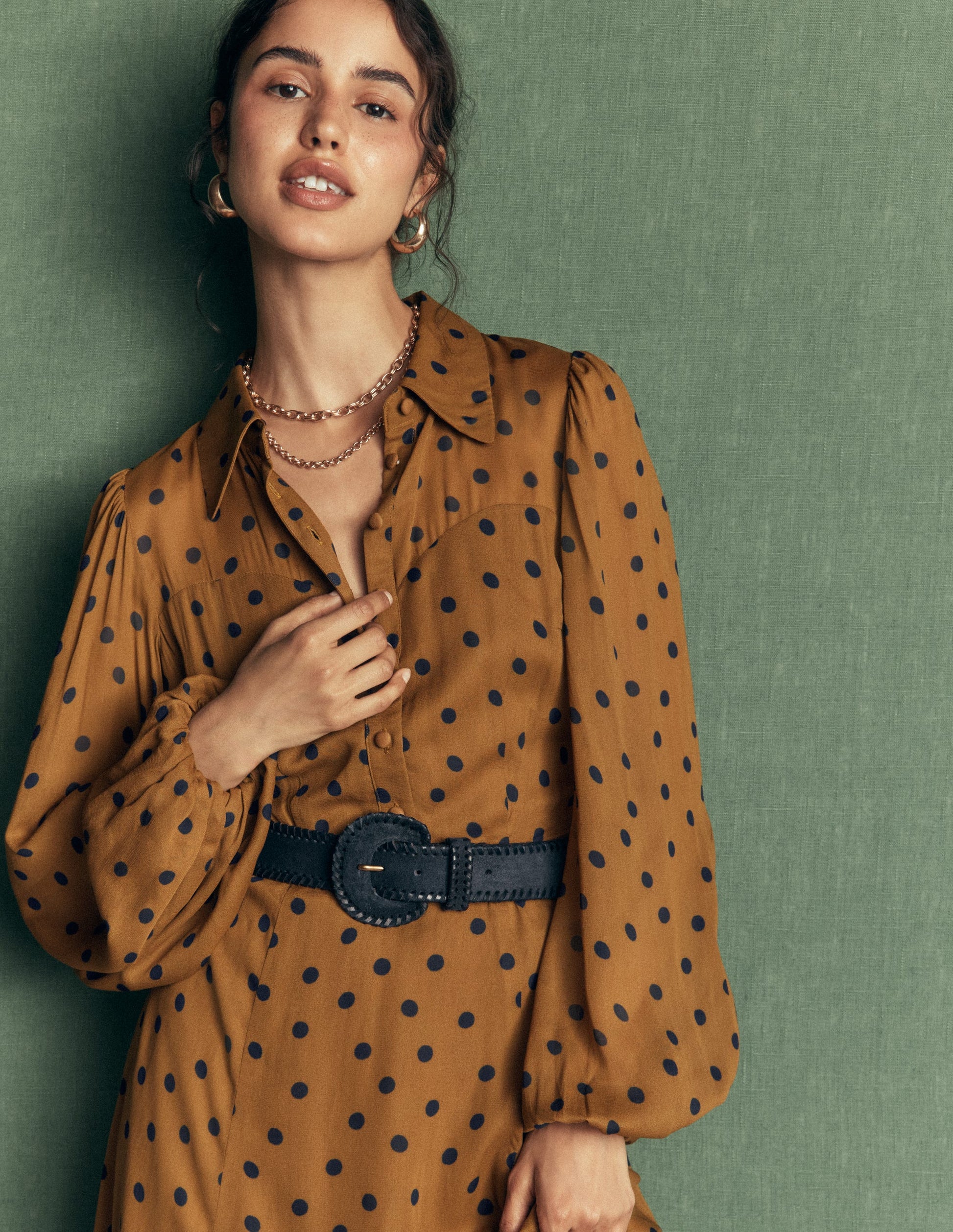 Sheer Yoke Shirt Dress-Rubber and Navy, Painted Dot-5