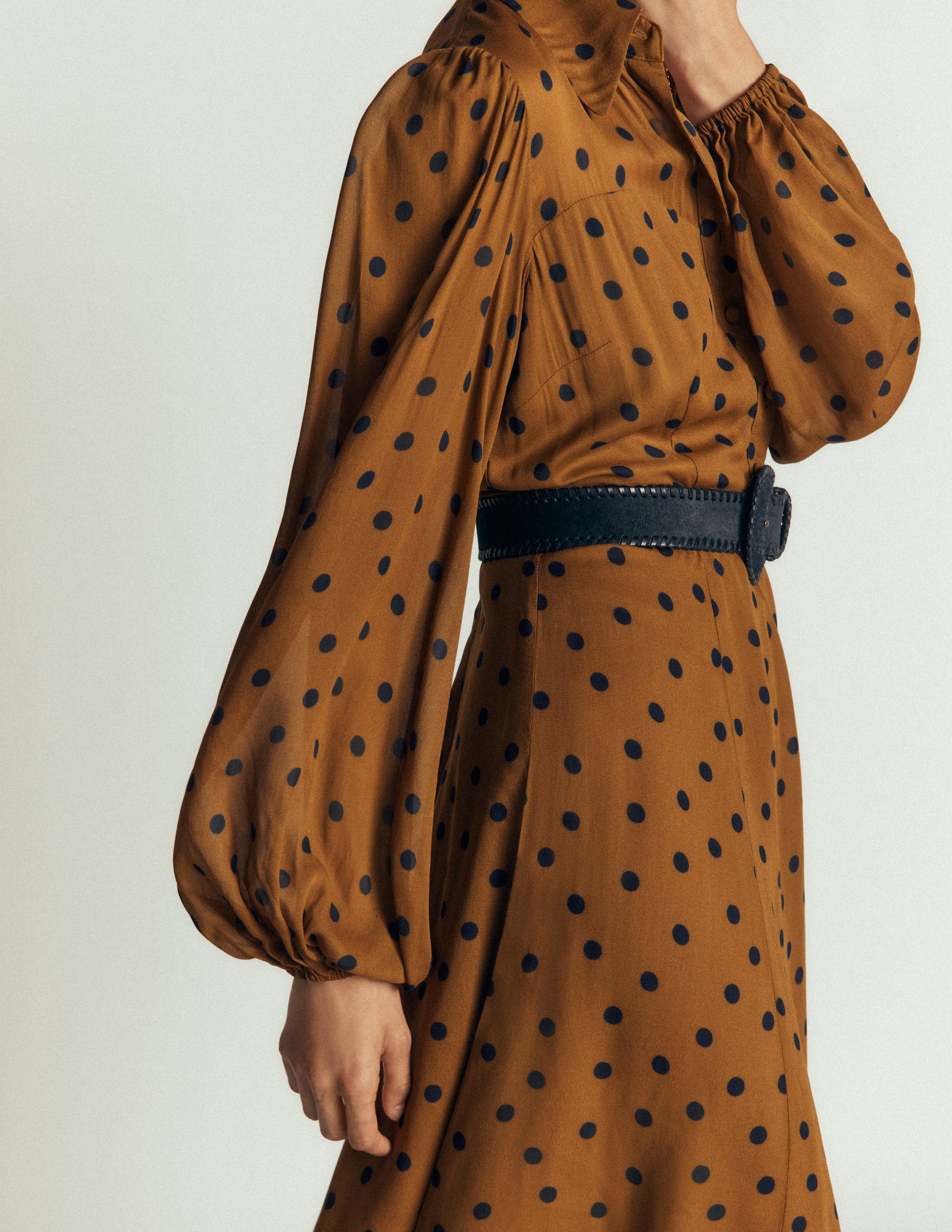 Sheer Yoke Shirt Dress-Rubber and Navy, Painted Dot-6