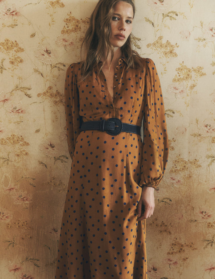 Sheer Yoke Shirt Dress-Rubber and Navy, Painted Dot