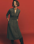 Alex Ponte Contrast Midi Dress-Navy/Camel Texture