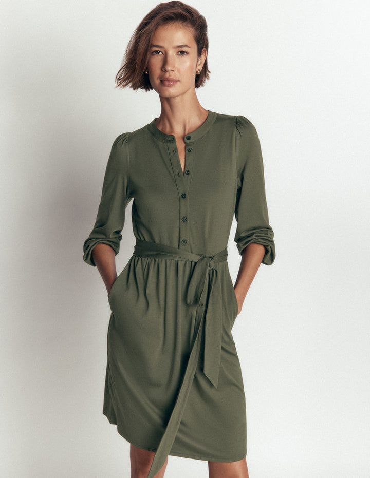 Adele Belted Jersey Dress-Chrome Green