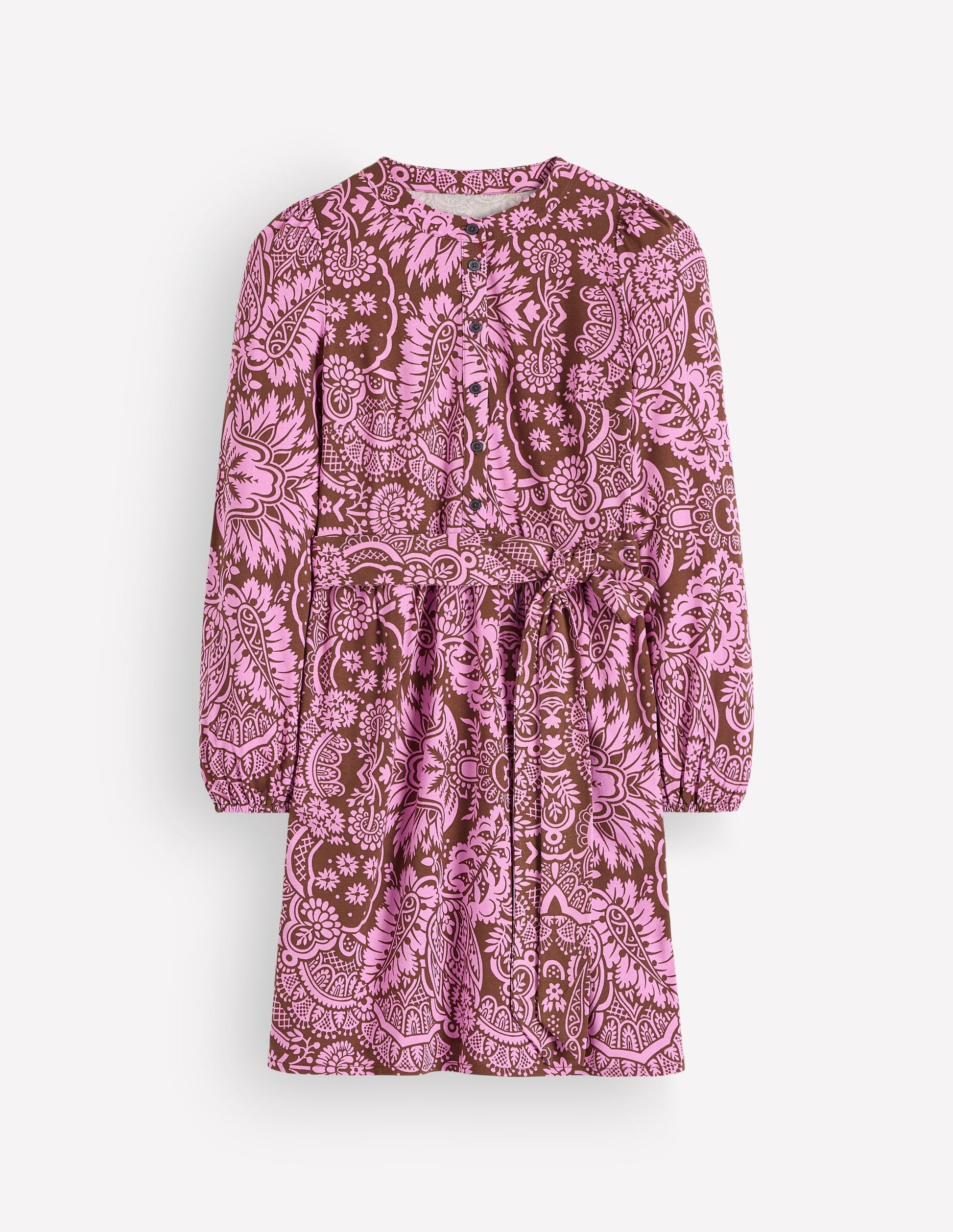 Adele Belted Jersey Dress-Raw Umber, Arabesque Meadows-6