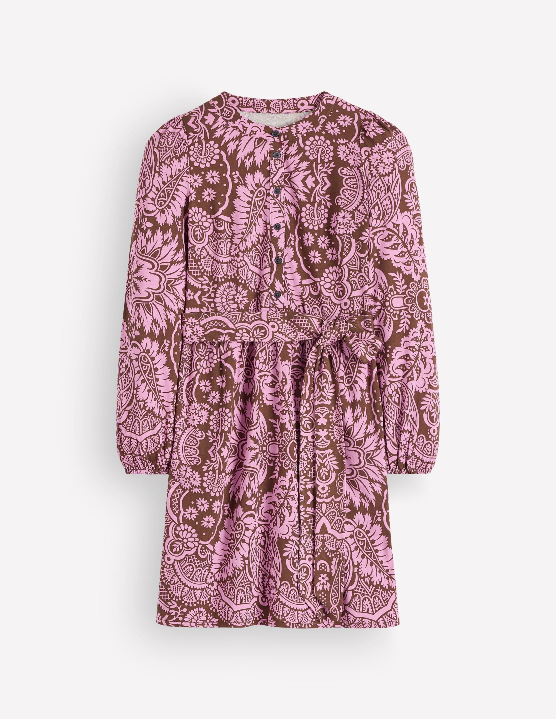 Adele Belted Jersey Dress-Raw Umber, Arabesque Meadows-6