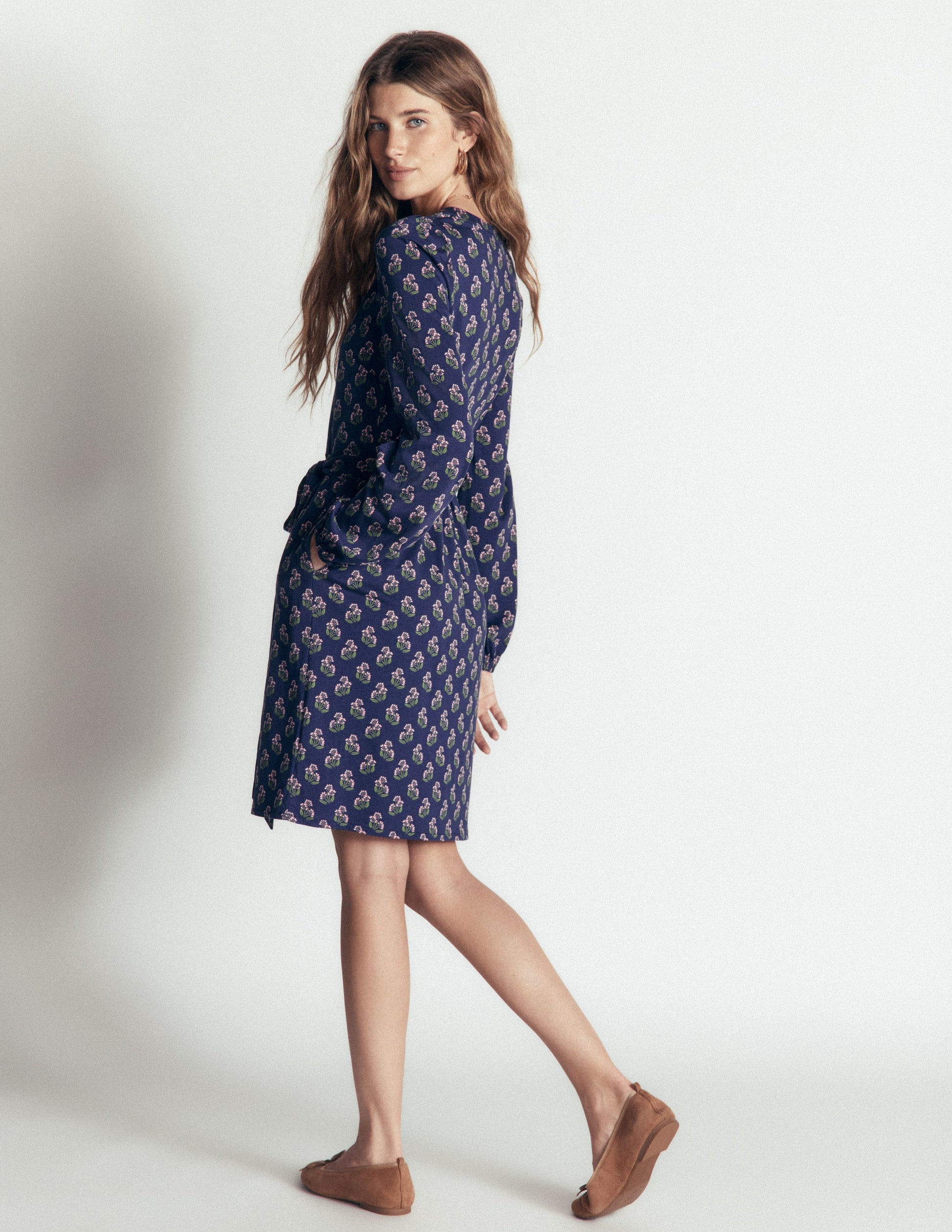 Adele Belted Jersey Dress-College Navy, Ditsy Carnation-4