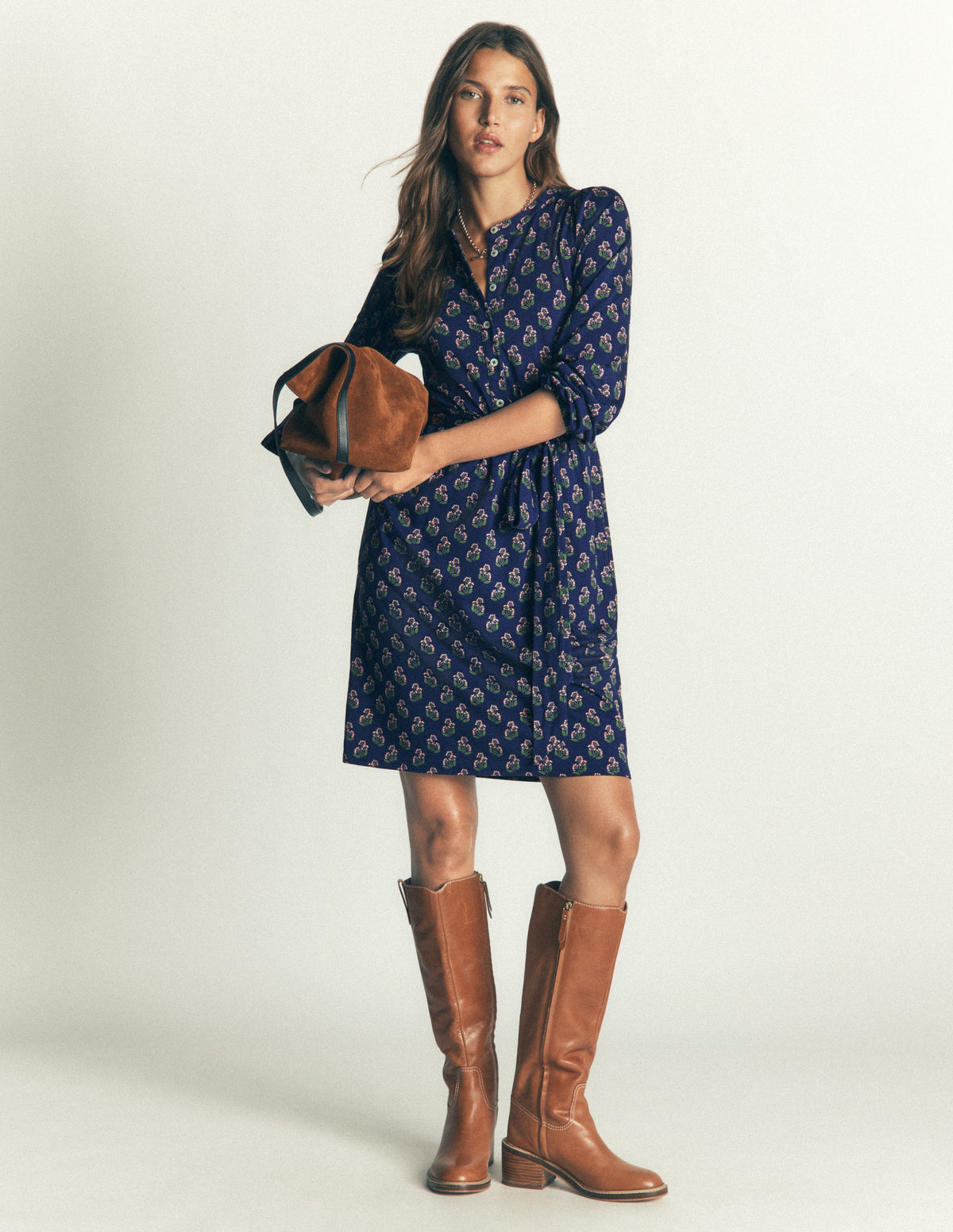 Adele Belted Jersey Dress-College Navy, Ditsy Carnation-5