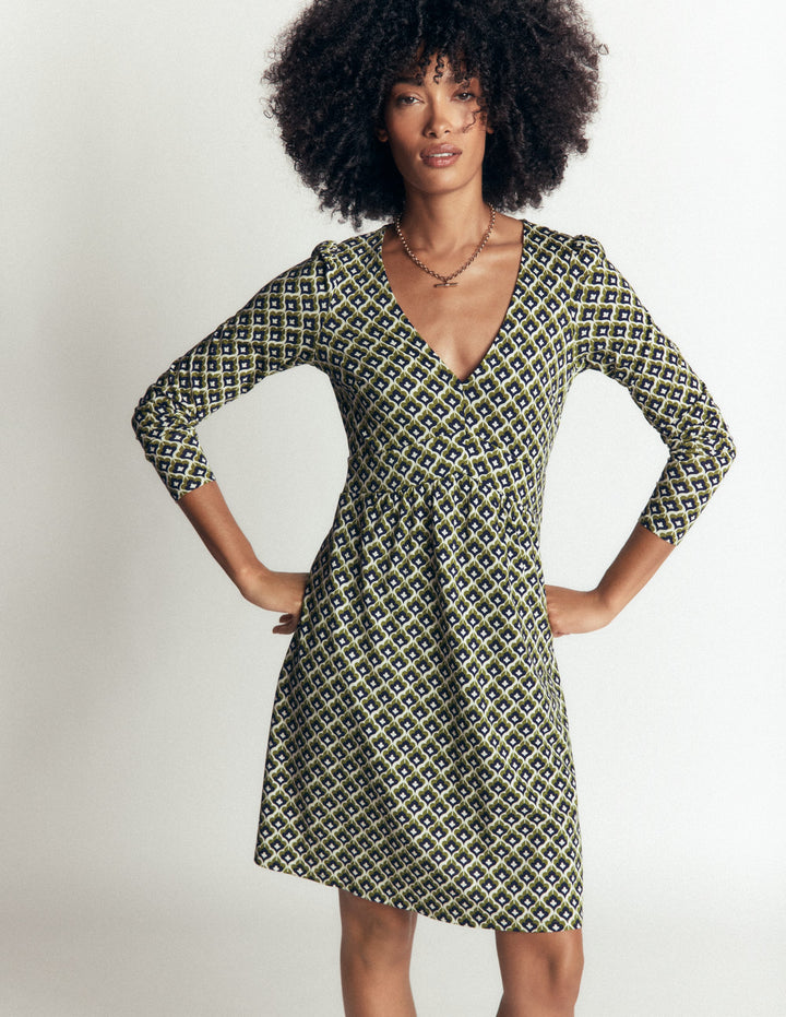 Briony Jersey Short Dress-French Navy, Geo Party