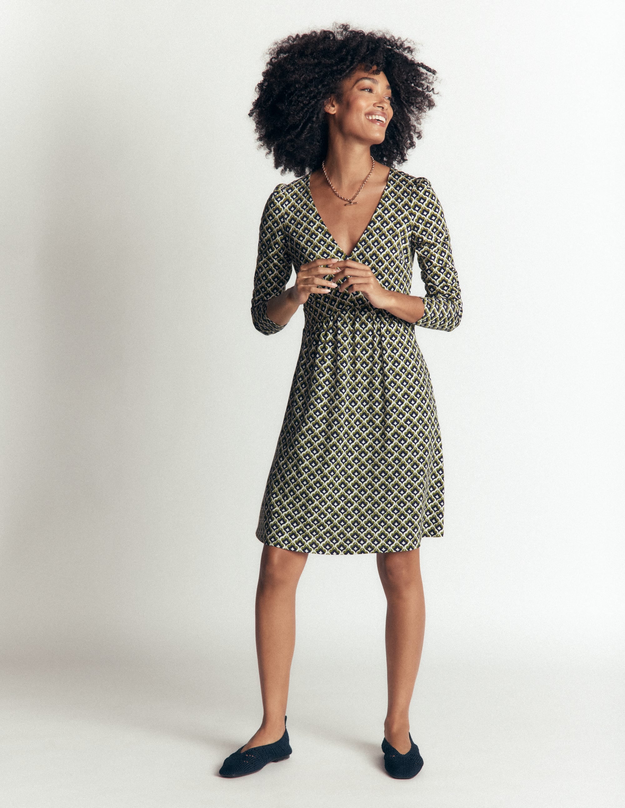 Briony Jersey Short Dress-French Navy, Geo Party - Image 4