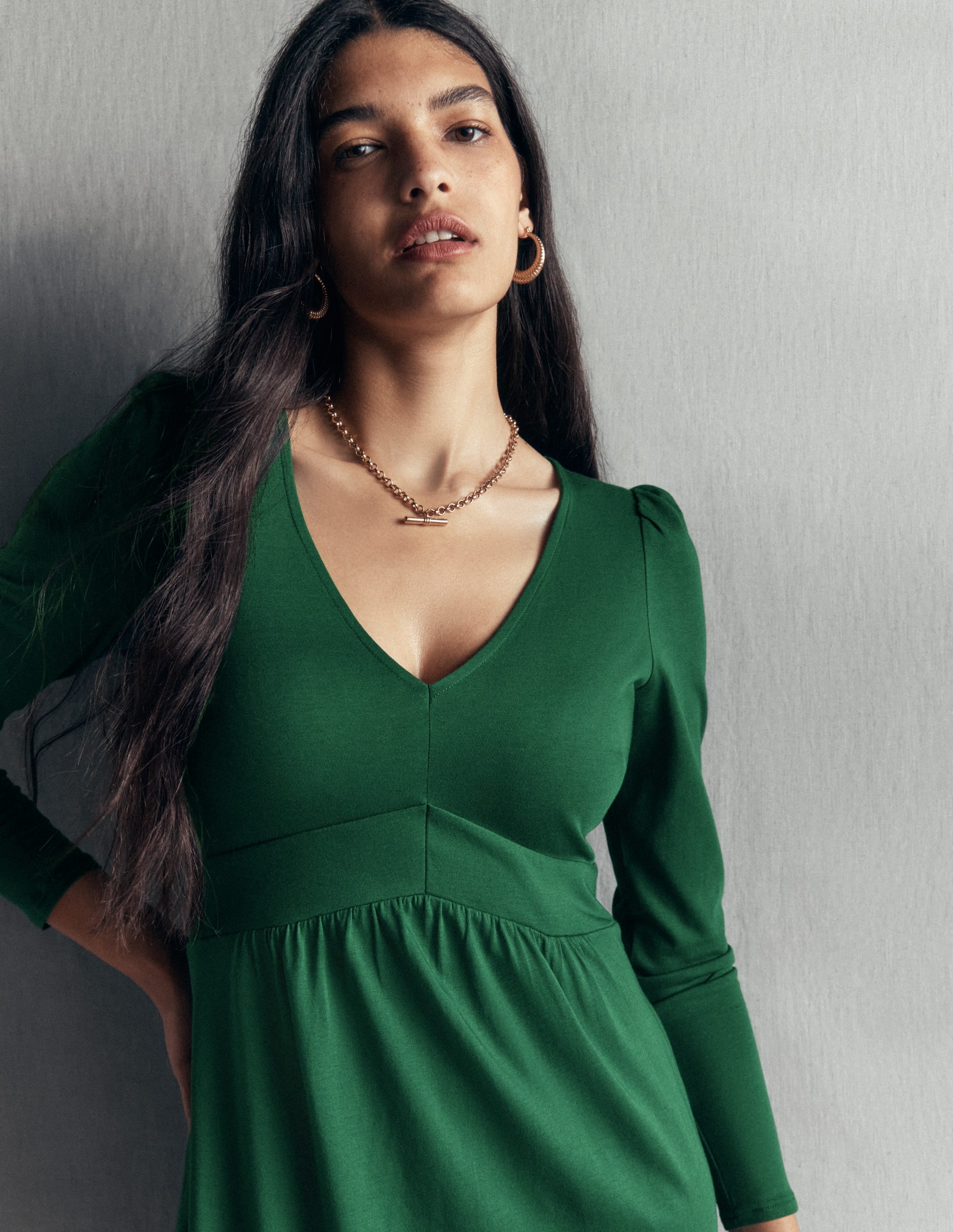 Briony Jersey Short Dress-Hunter Green - Image 2