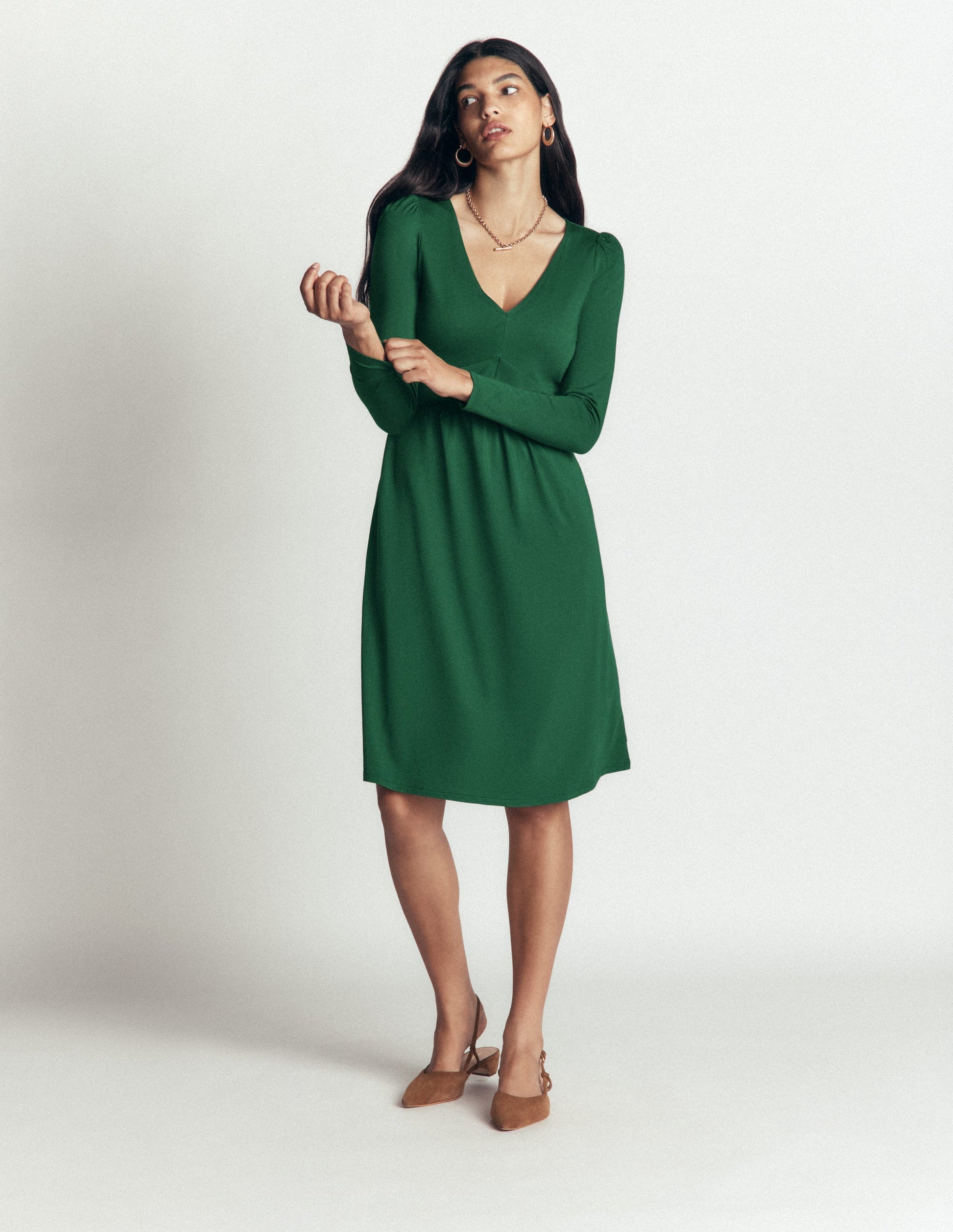 Briony Jersey Short Dress-Hunter Green-4