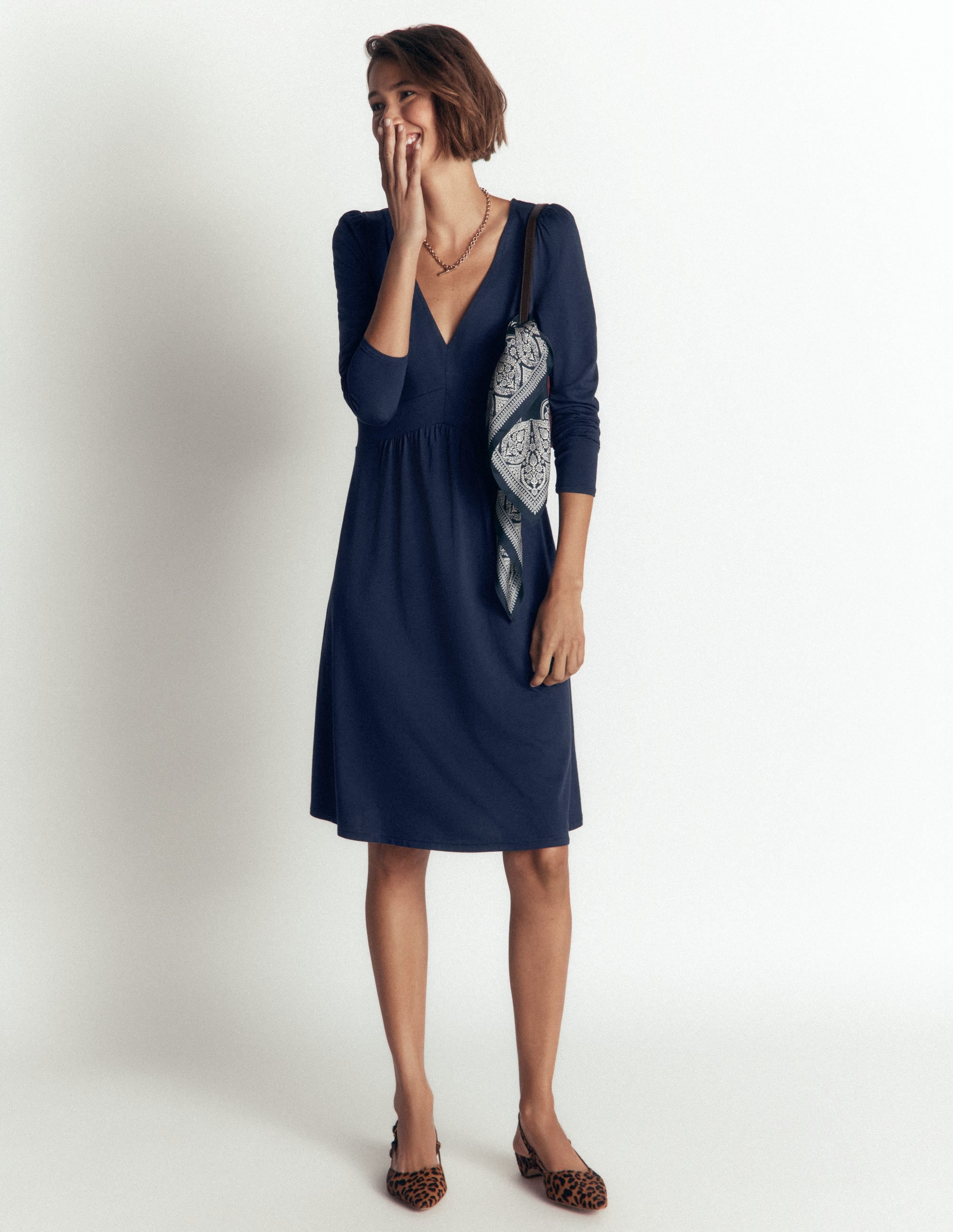 Briony Jersey Short Dress-Navy - Image 2