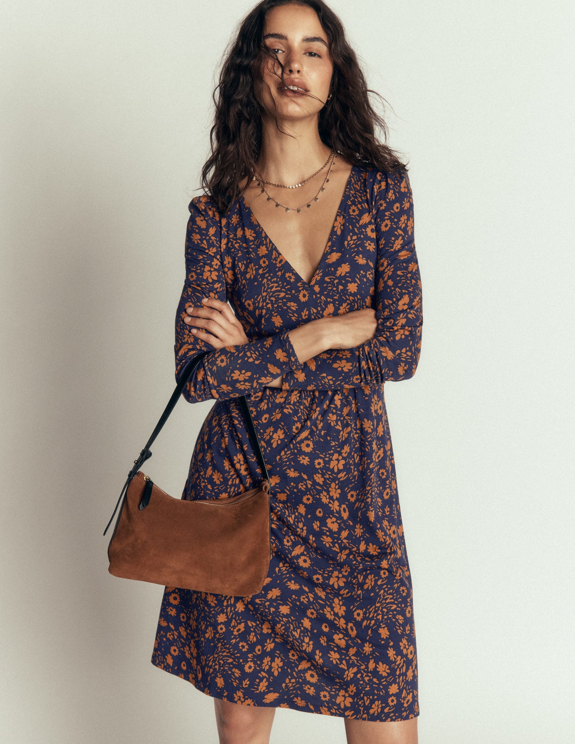 Briony Jersey Short Dress-French Navy, Scattered Flora-4