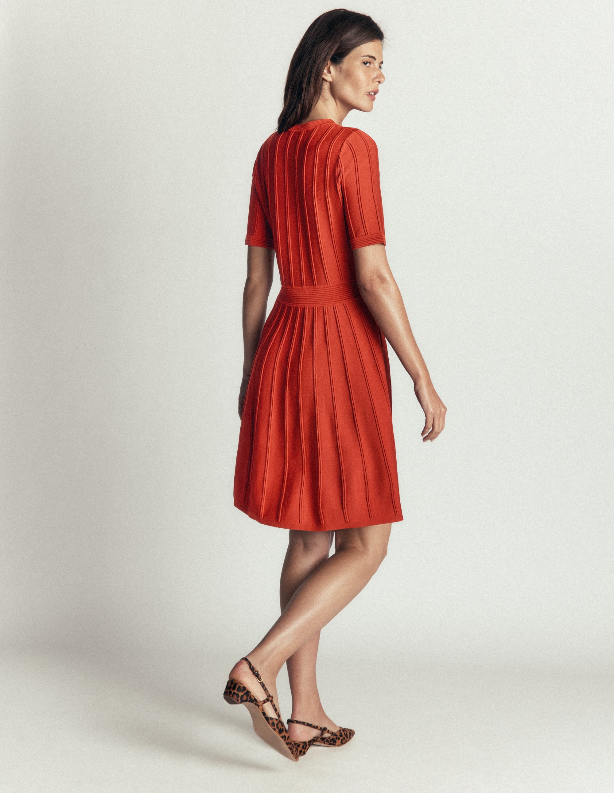 Button Front Stitch Dress-Burnt Orange - Image 3