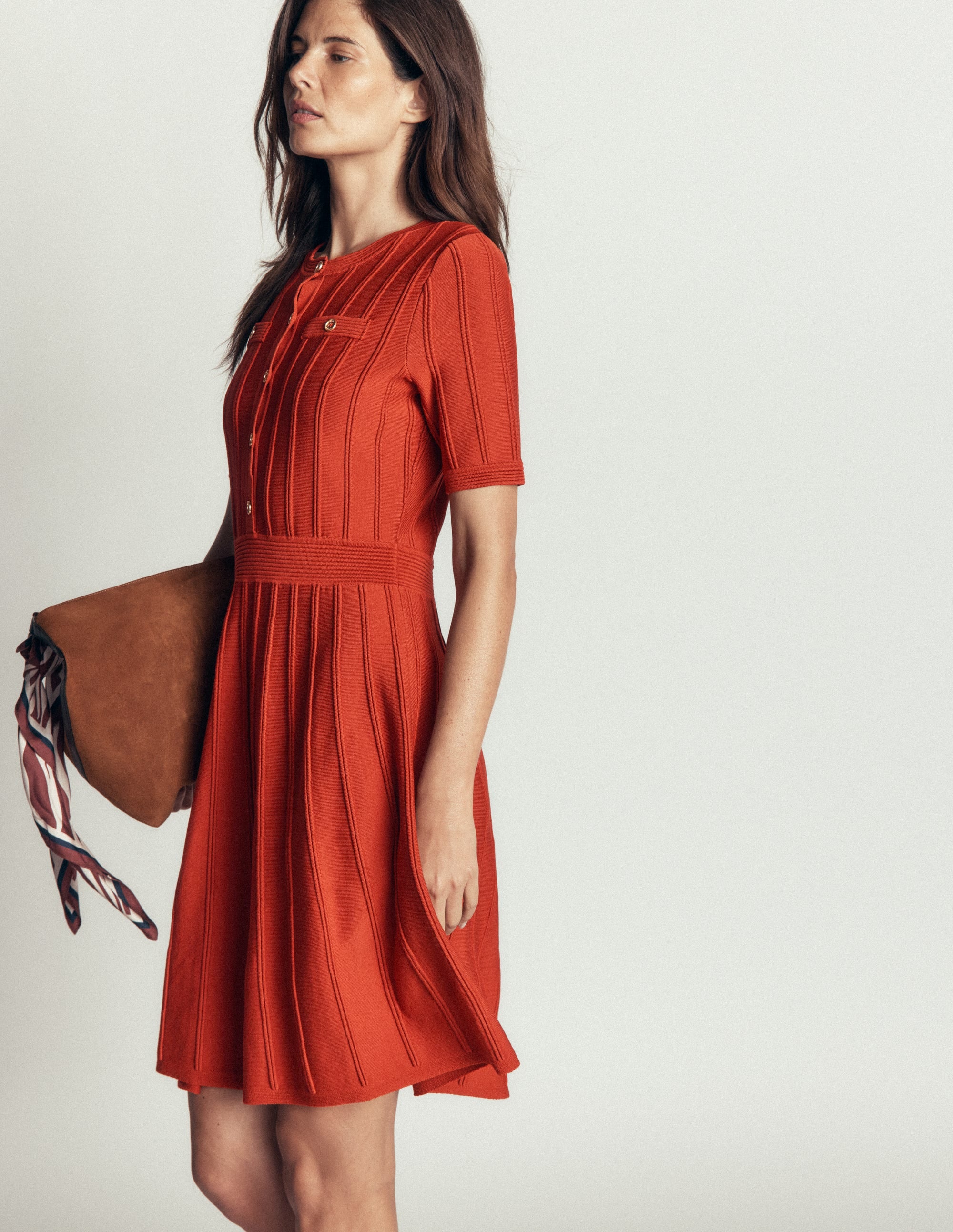 Button Front Stitch Dress-Burnt Orange - Image 4