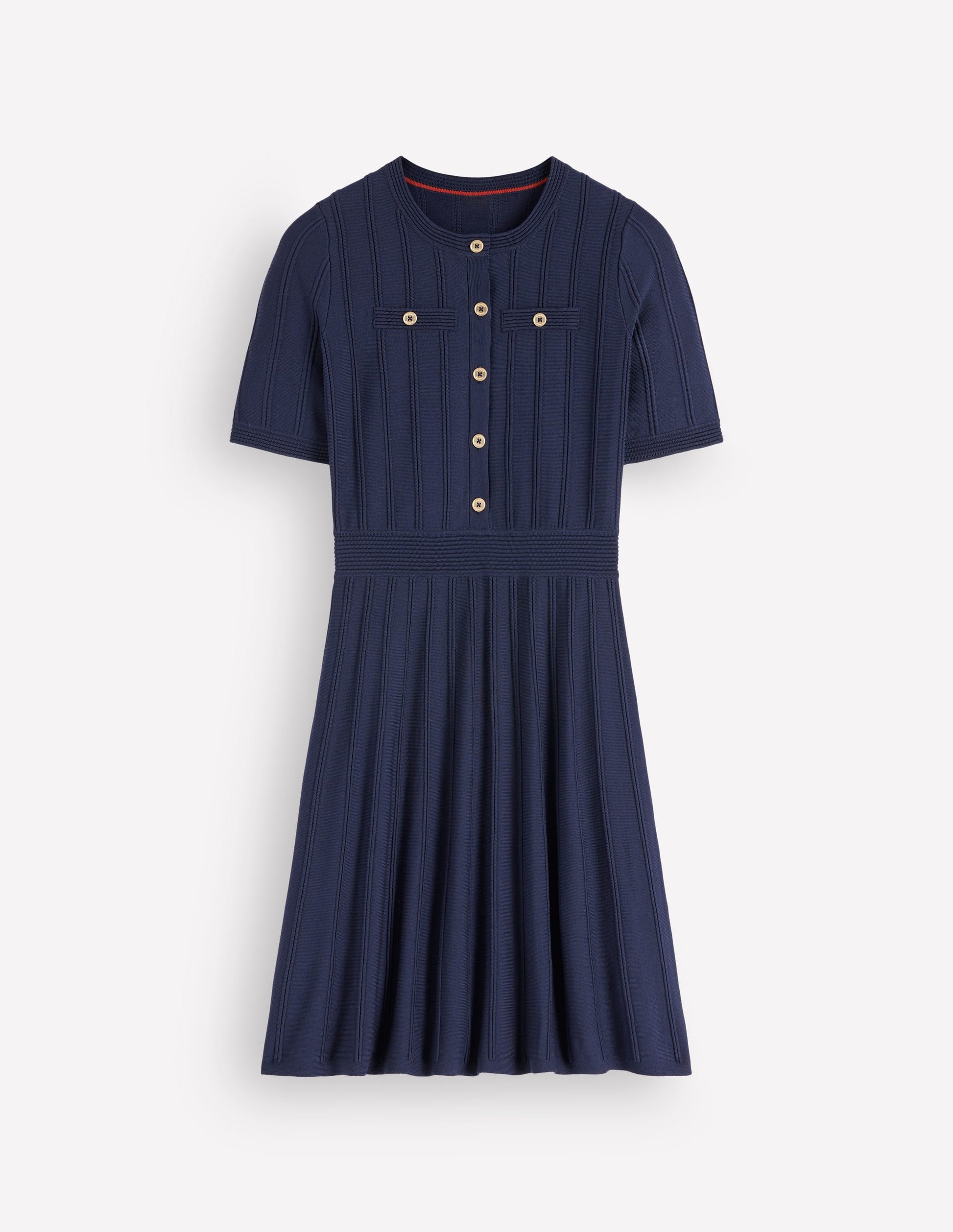 Button Front Stitch Dress-Navy-5