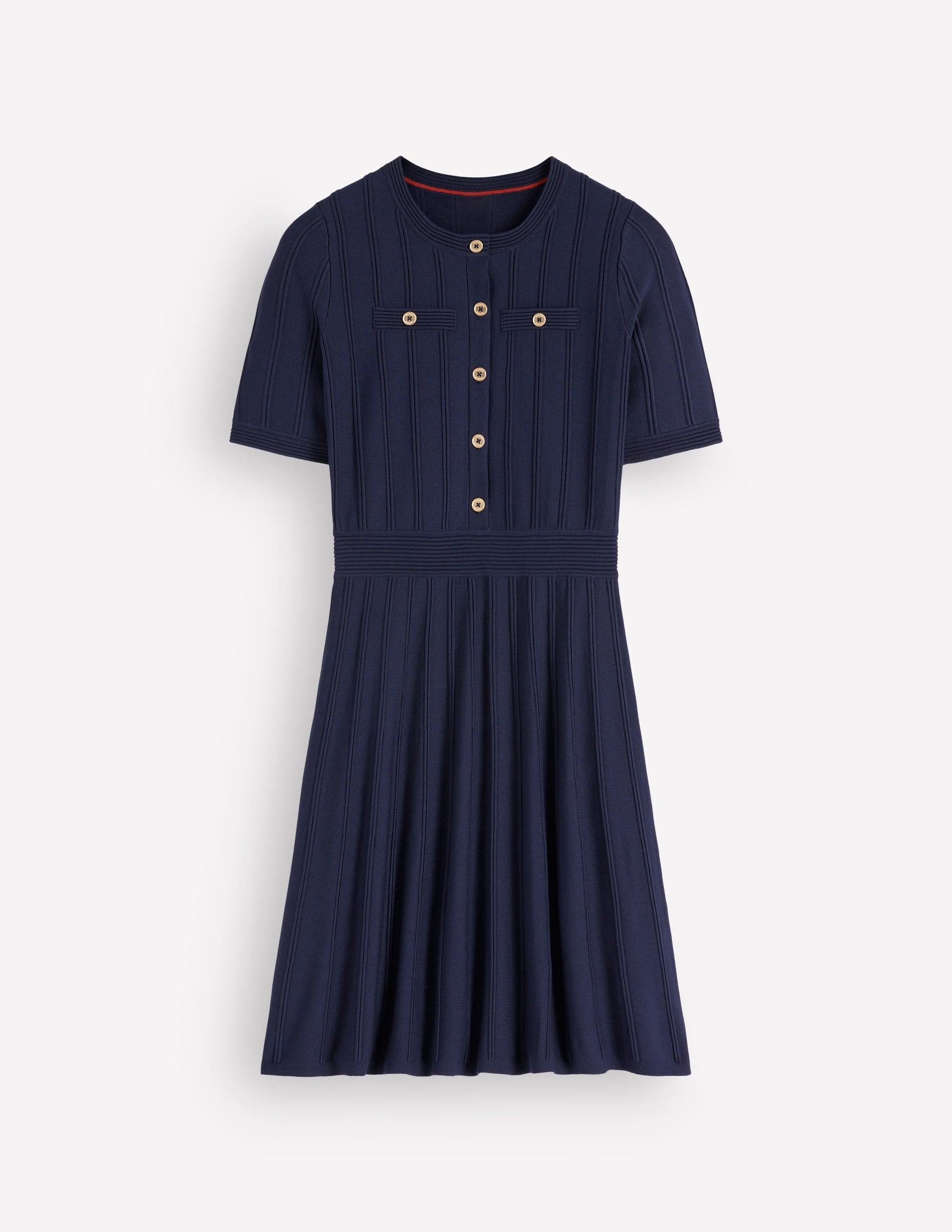 Button Front Stitch Dress-Navy-5