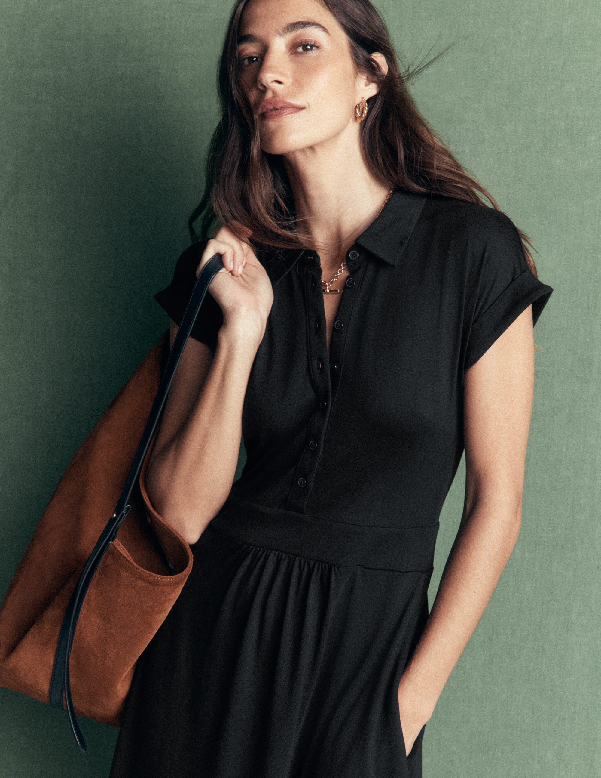 Fae Jersey Shirt Dress-Black - Image 2