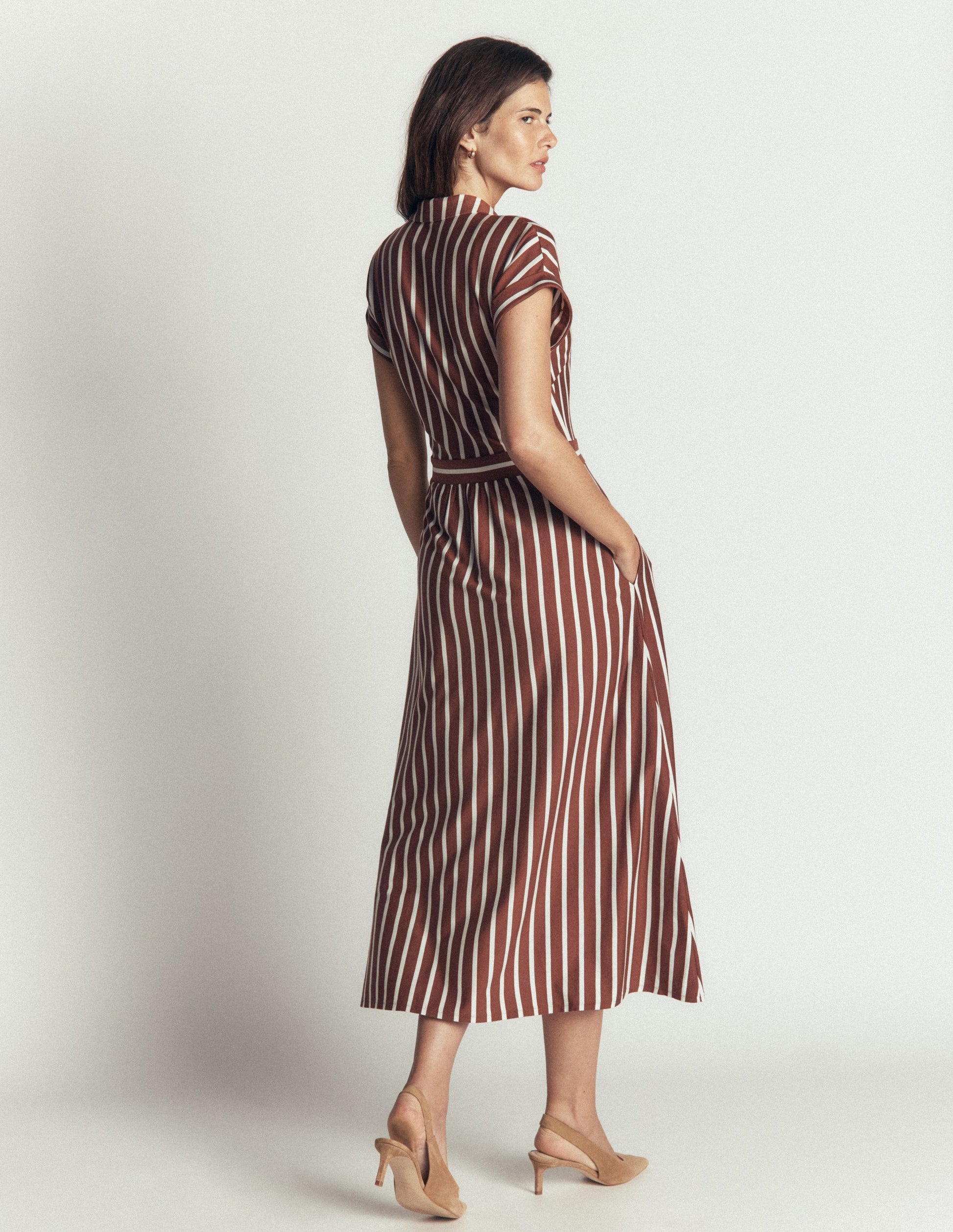 Fae Jersey Shirt Dress-Brown Stripe-3