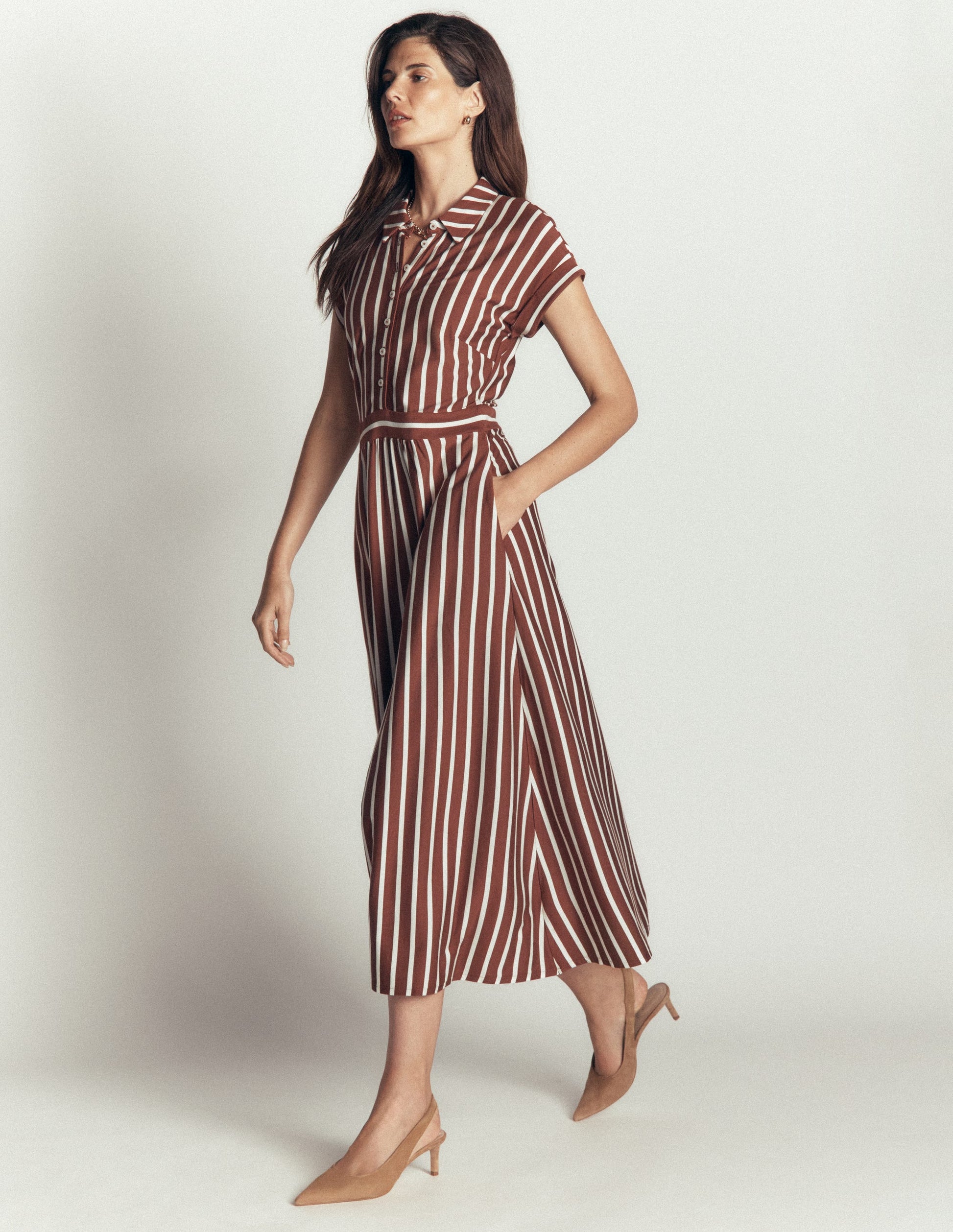 Fae Jersey Shirt Dress-Brown Stripe-5