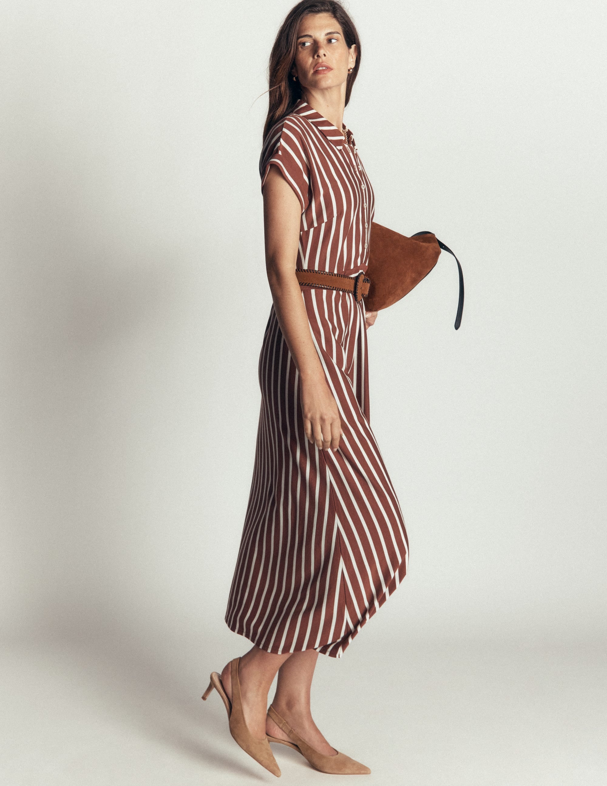 Fae Jersey Shirt Dress-Brown Stripe - Image 6