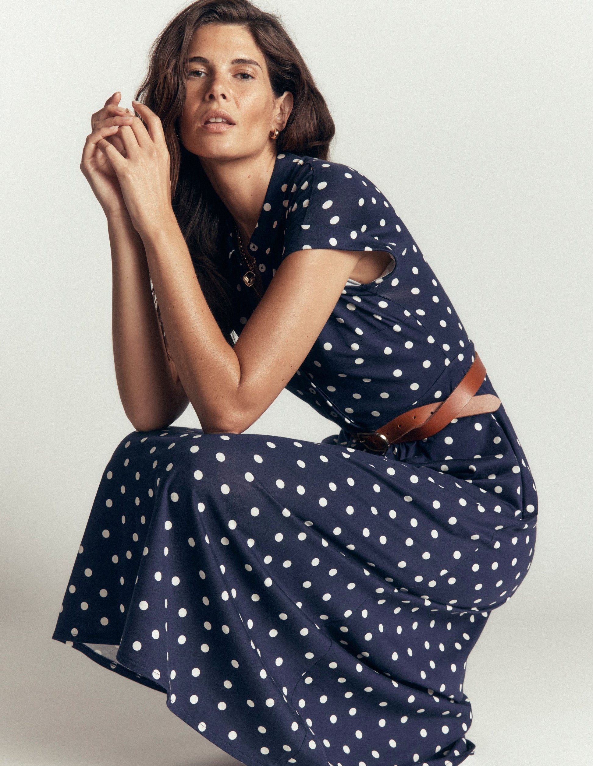 Fae Jersey Shirt Dress-Navy, Painted Dot Spaced-3