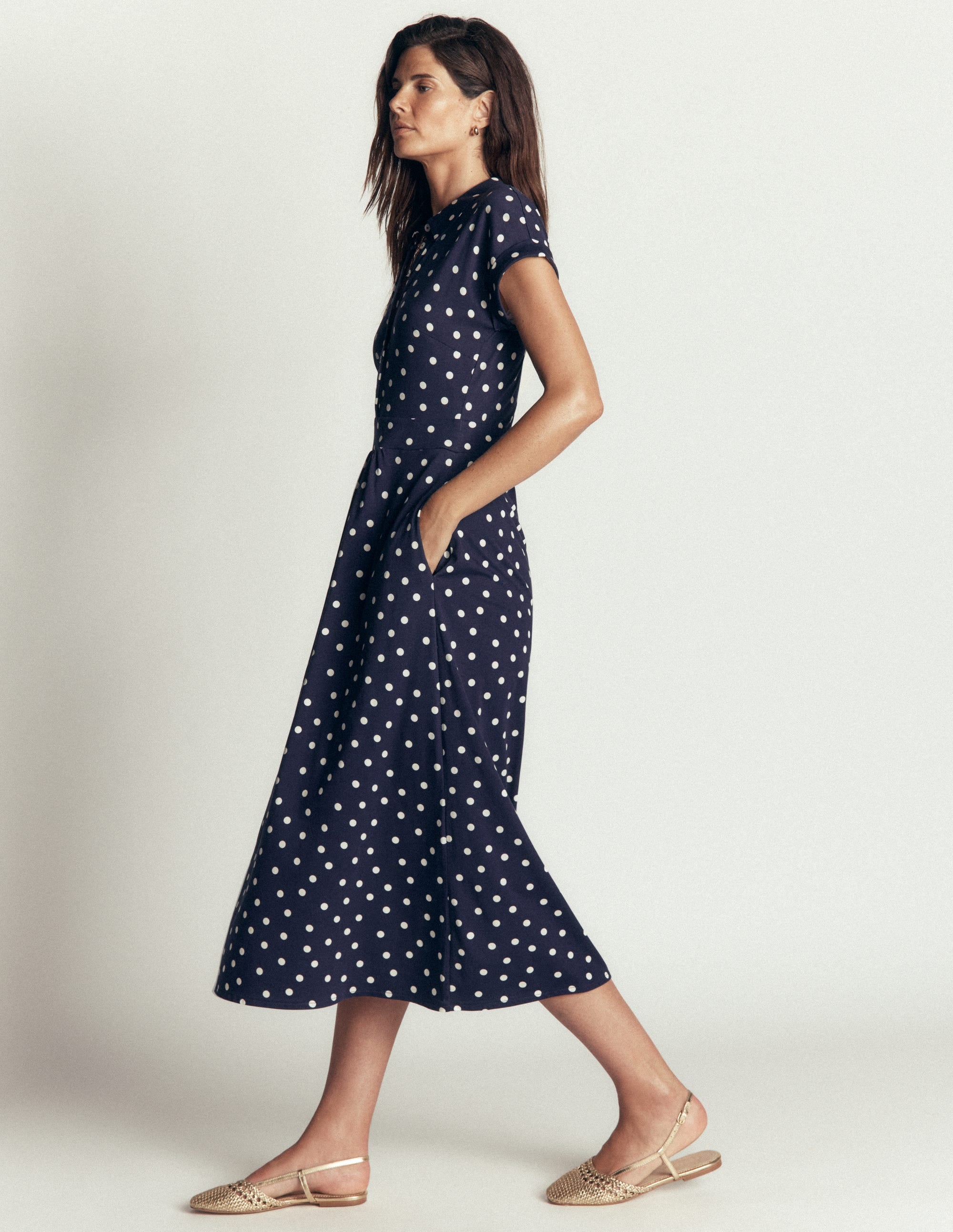 Fae Jersey Shirt Dress-Navy, Painted Dot Spaced - Image 4