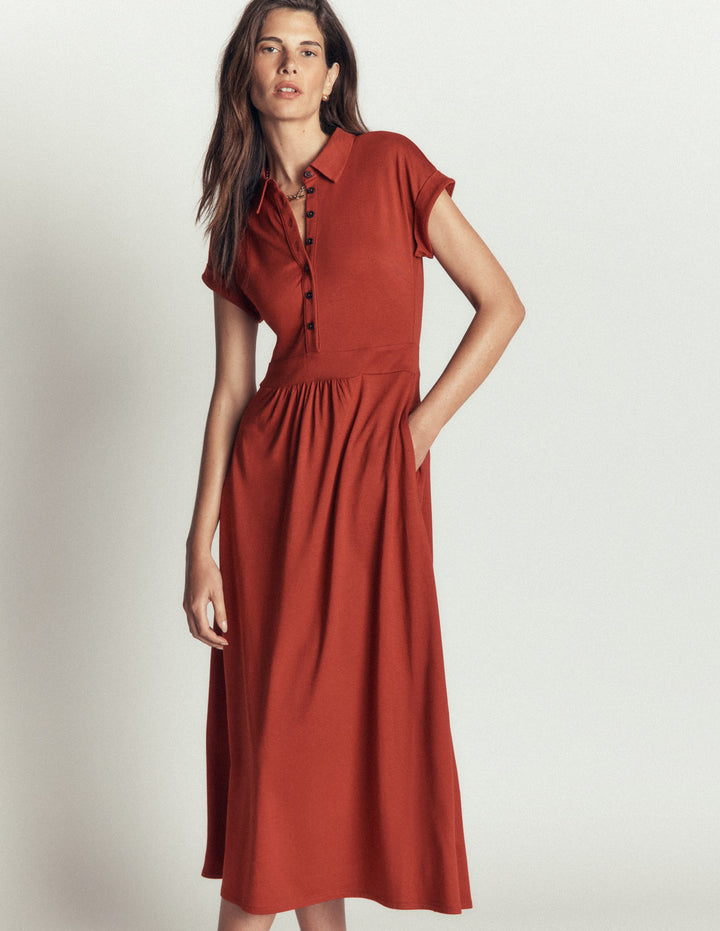Fae Jersey Shirt Dress-Burnt Orange