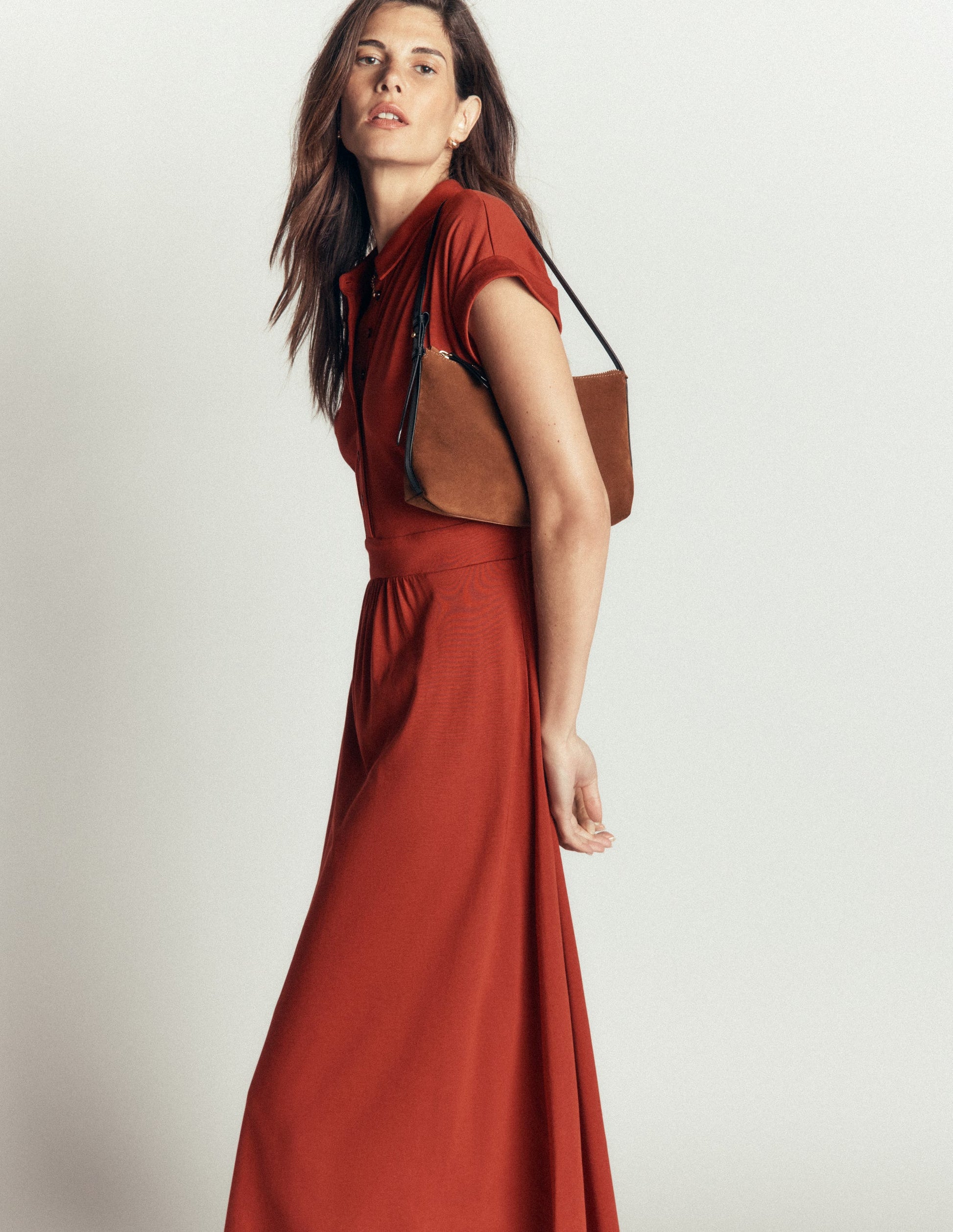 Fae Jersey Shirt Dress-Burnt Orange-5