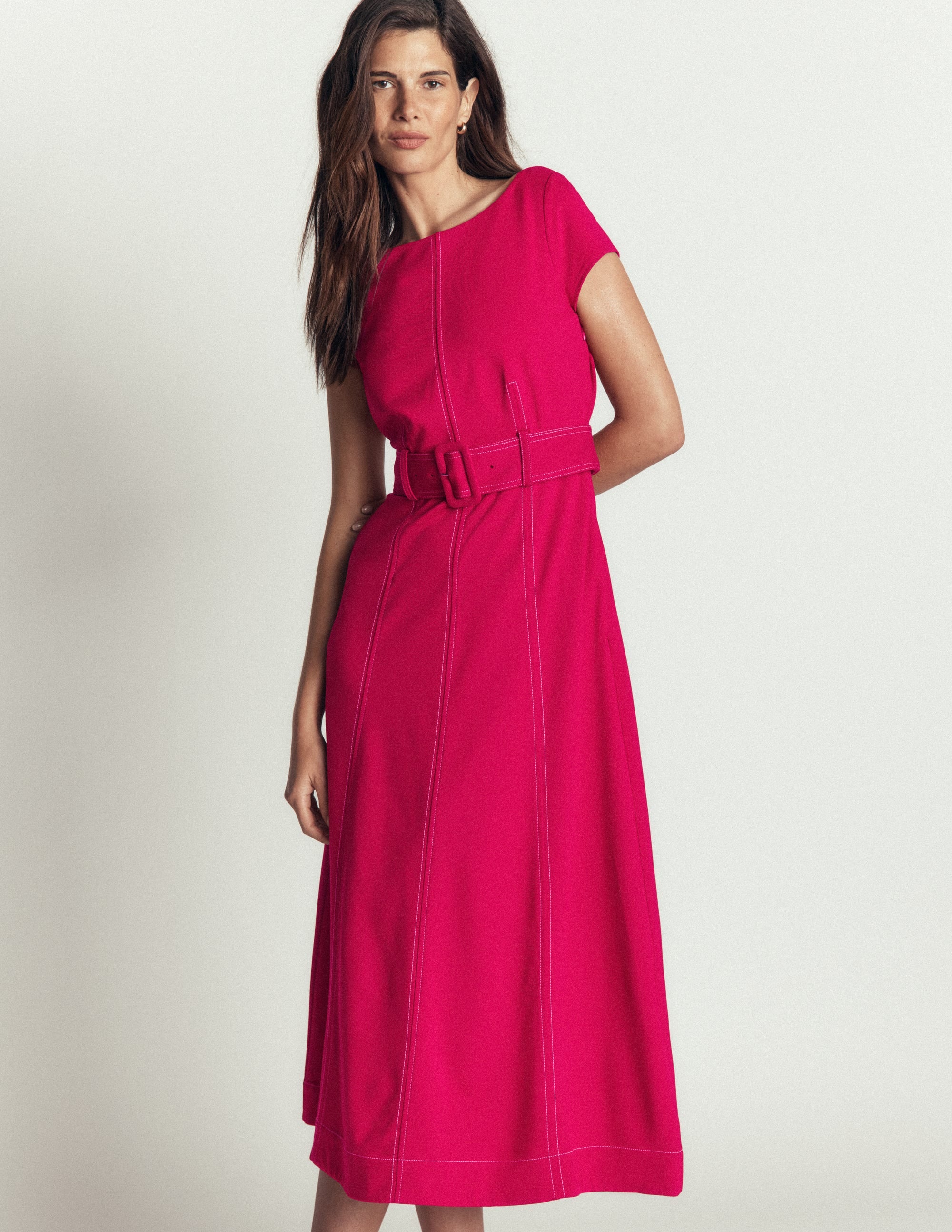 Topstitch Ponte Midi Dress-Pomegranate - Image 1