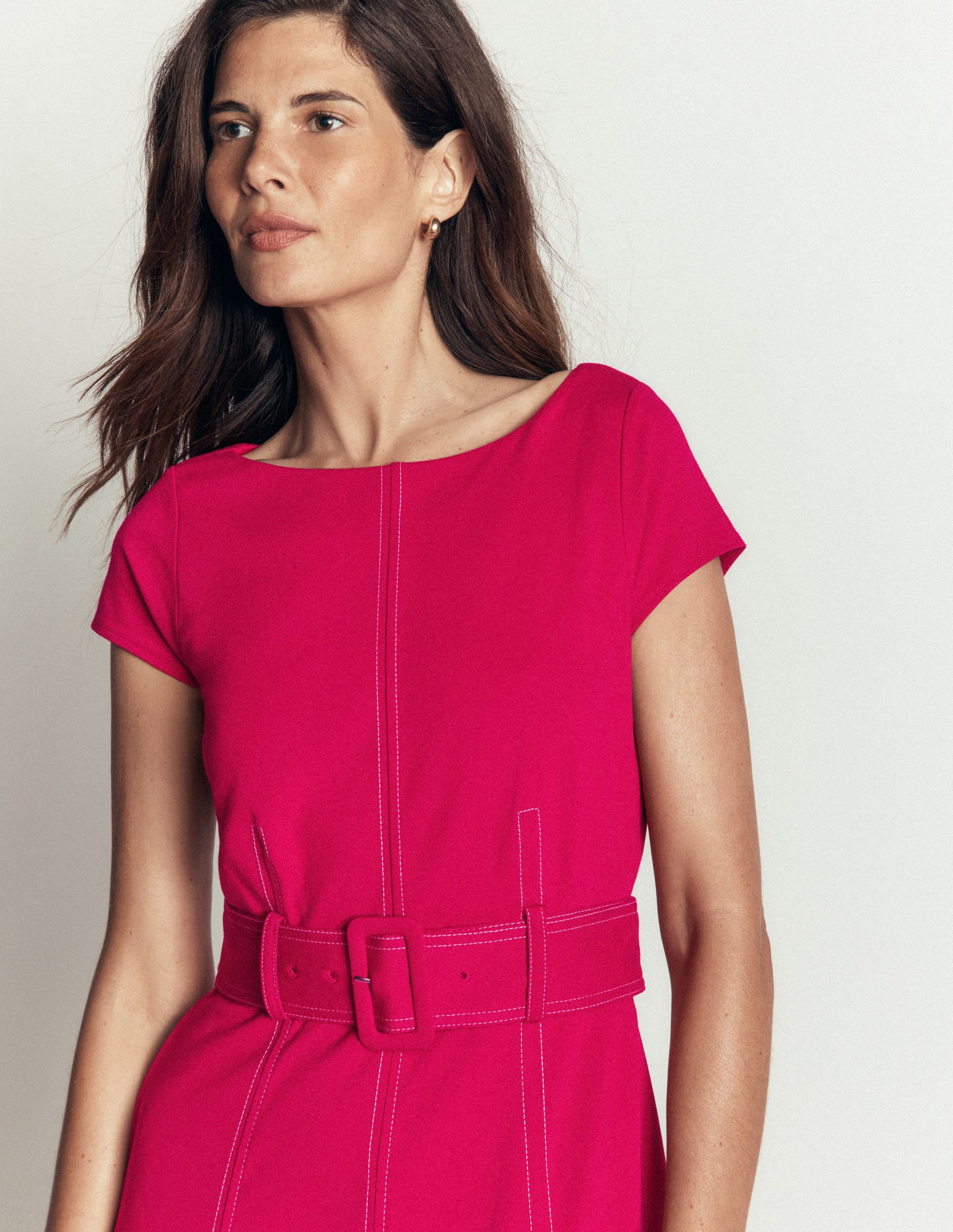 Topstitch Ponte Midi Dress-Pomegranate - Image 2
